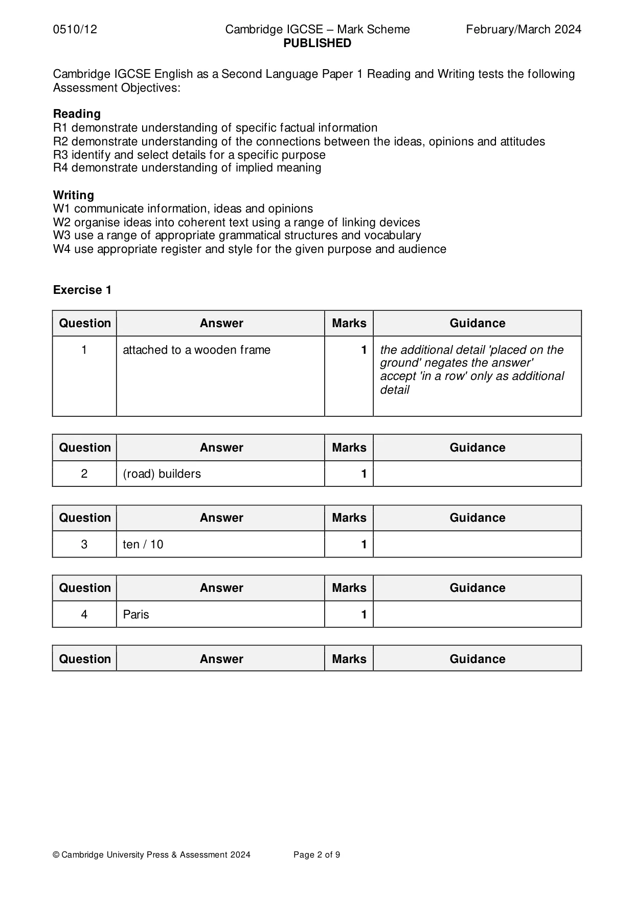 Mark scheme, page 2 of 9