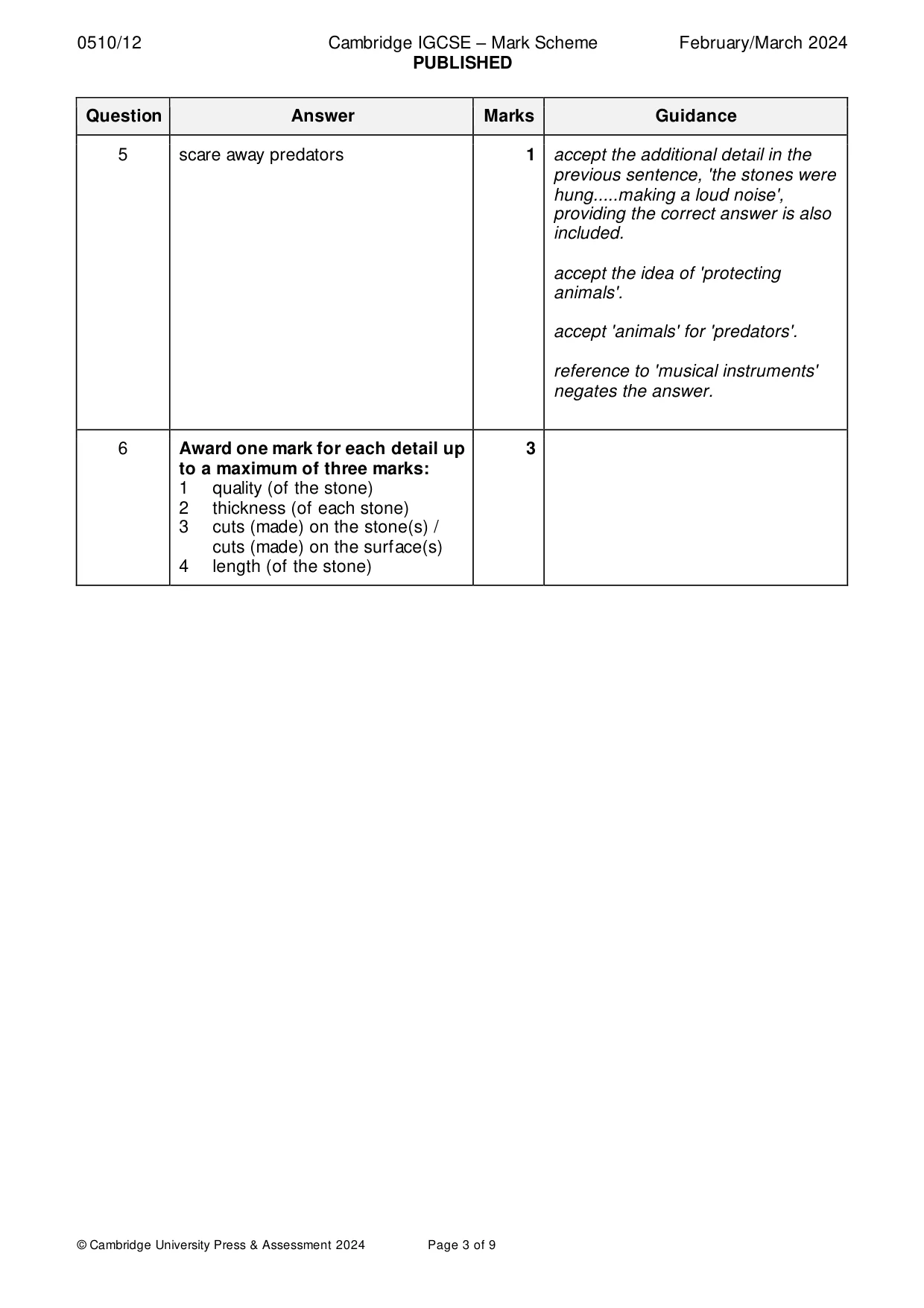 Mark scheme, page 3 of 9