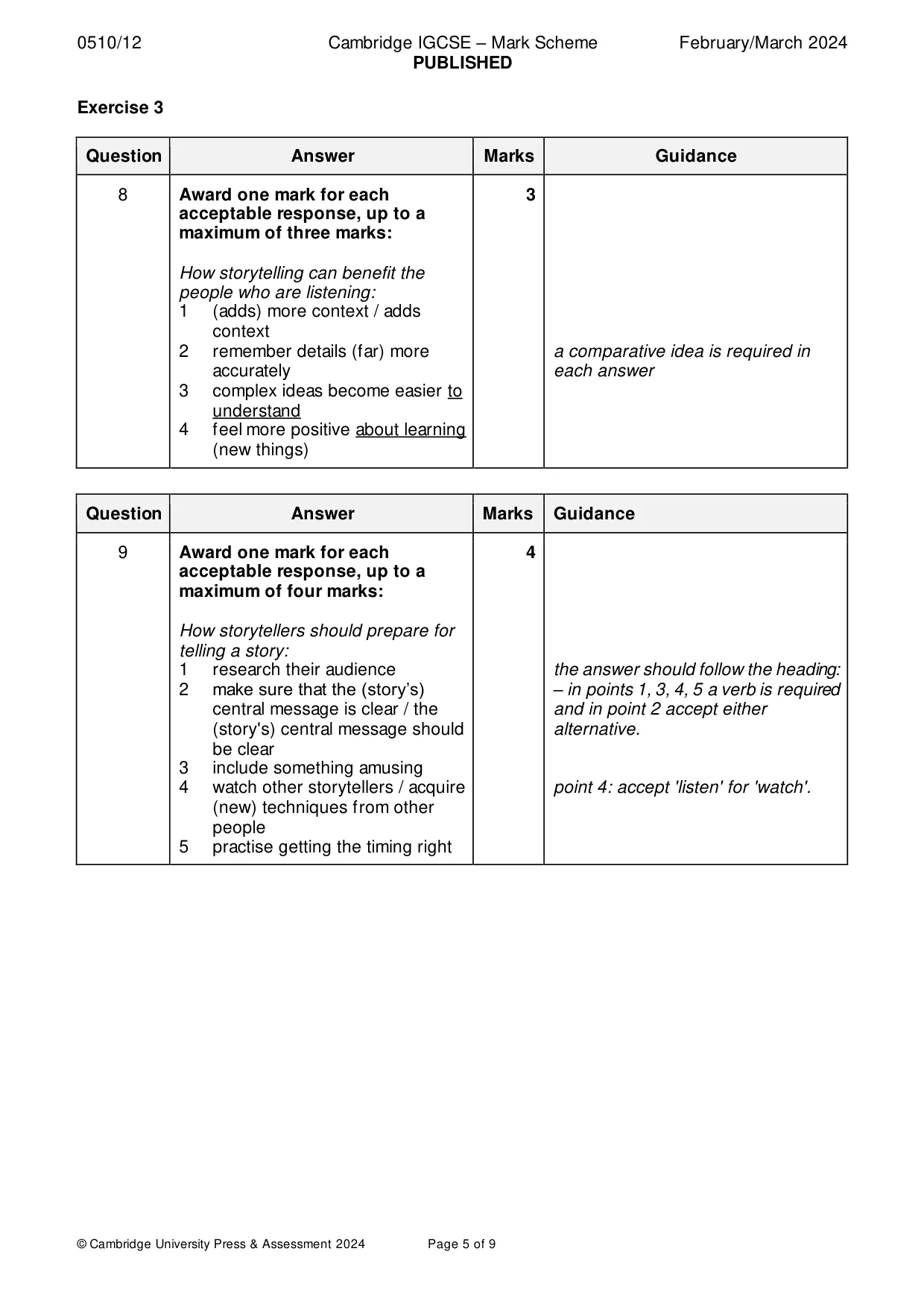 Mark scheme, page 5 of 9