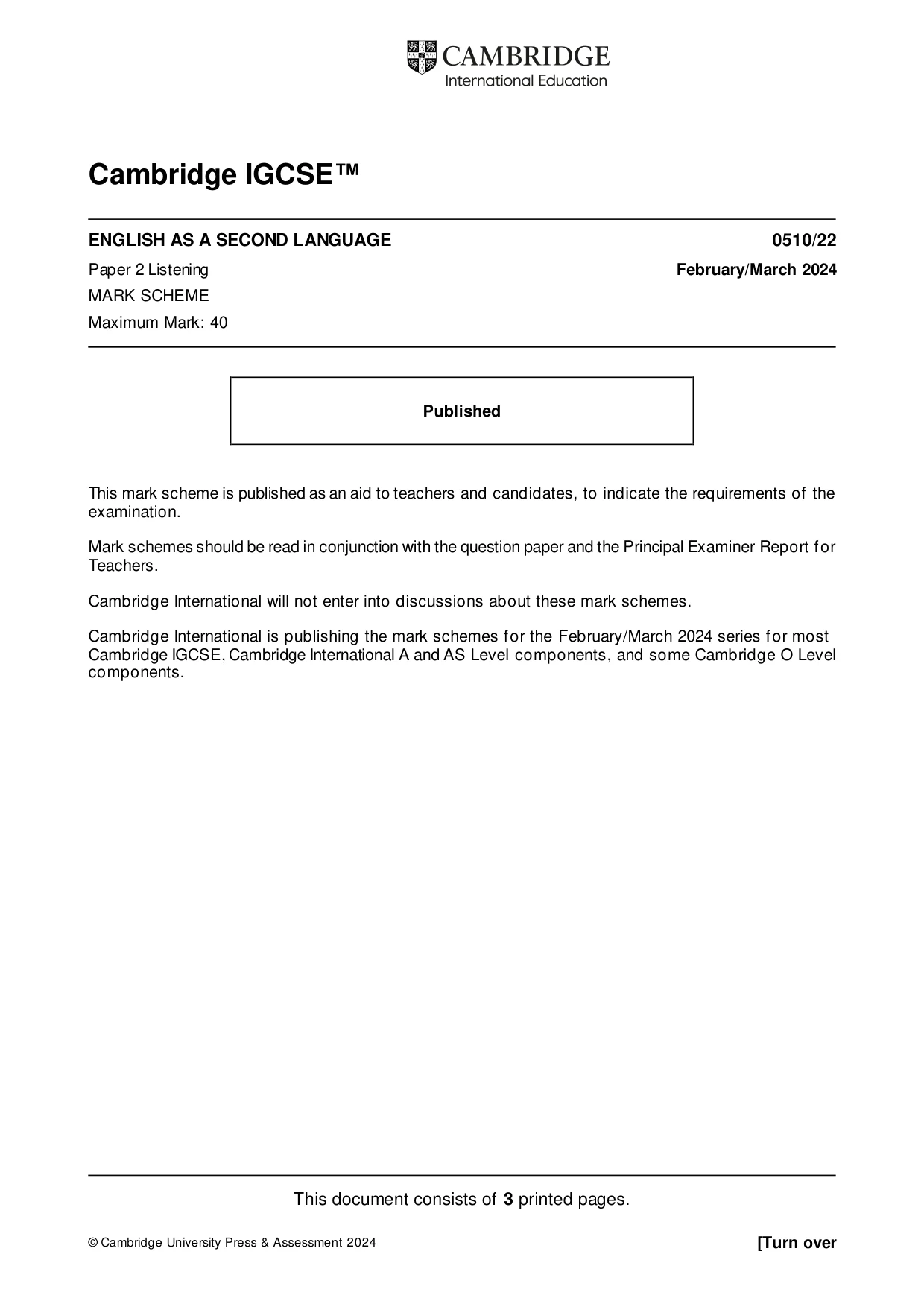Mark scheme, page 1 of 3