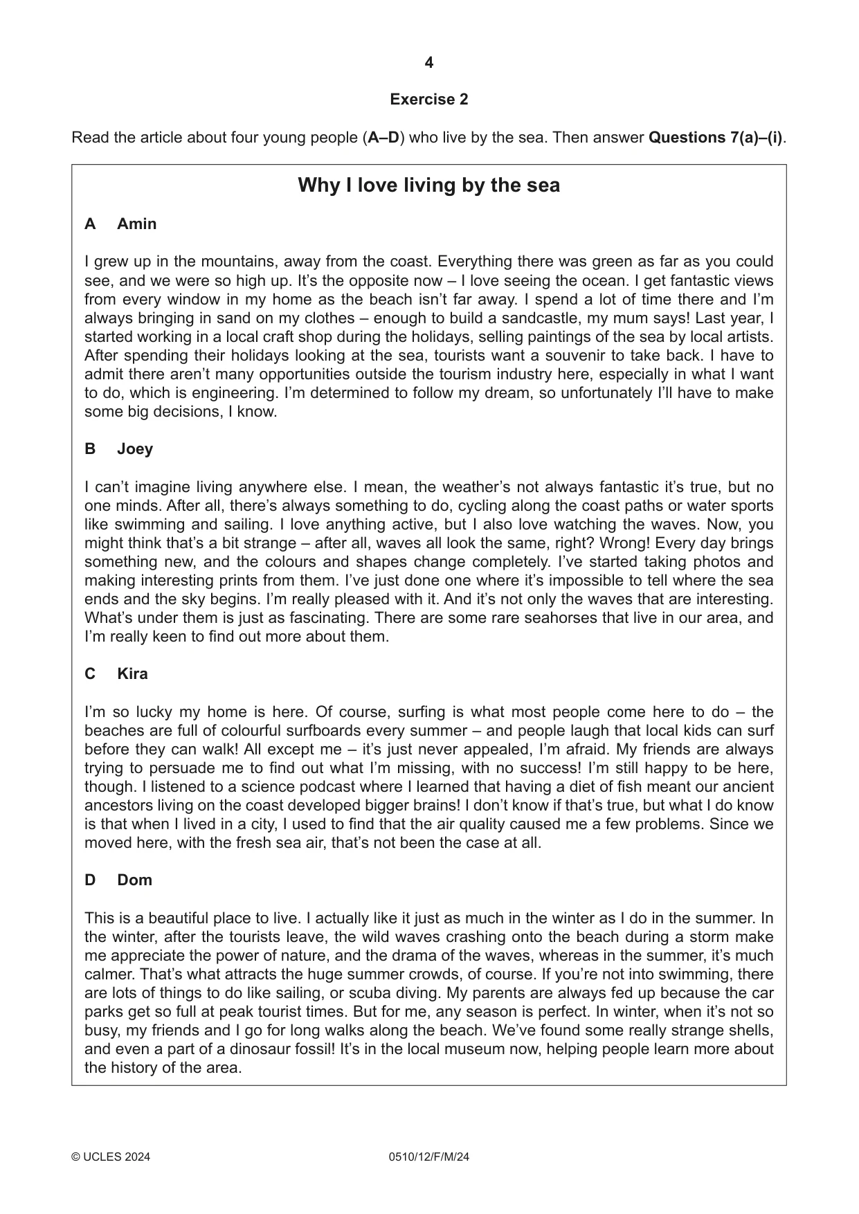 Cambridge IGCSE English - Second Language (oral endorsement) 0510 2024 Feb/March Paper 1 · Variant 2 question paper, page 4 of 16