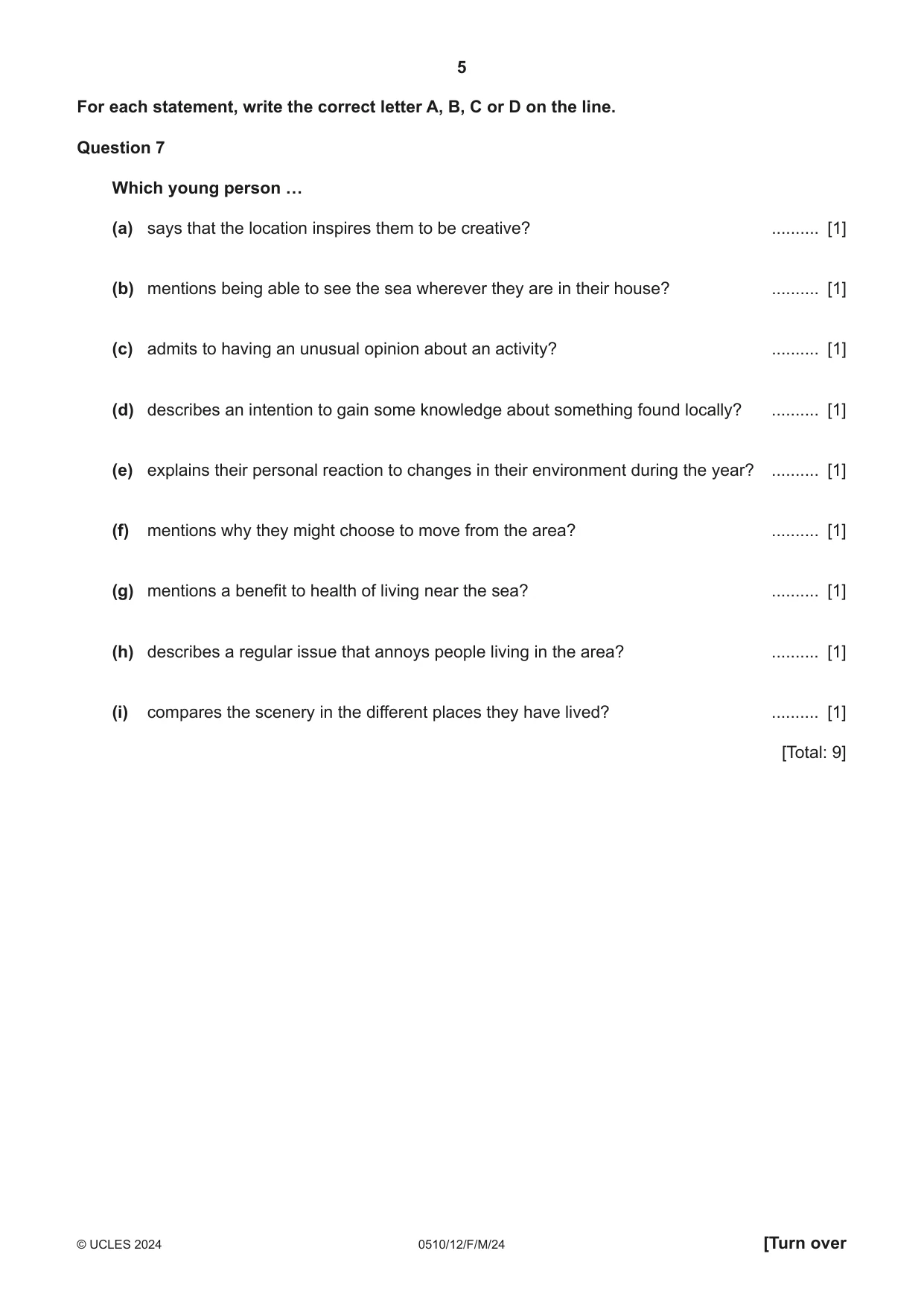 Cambridge IGCSE English - Second Language (oral endorsement) 0510 2024 Feb/March Paper 1 · Variant 2 question paper, page 5 of 16