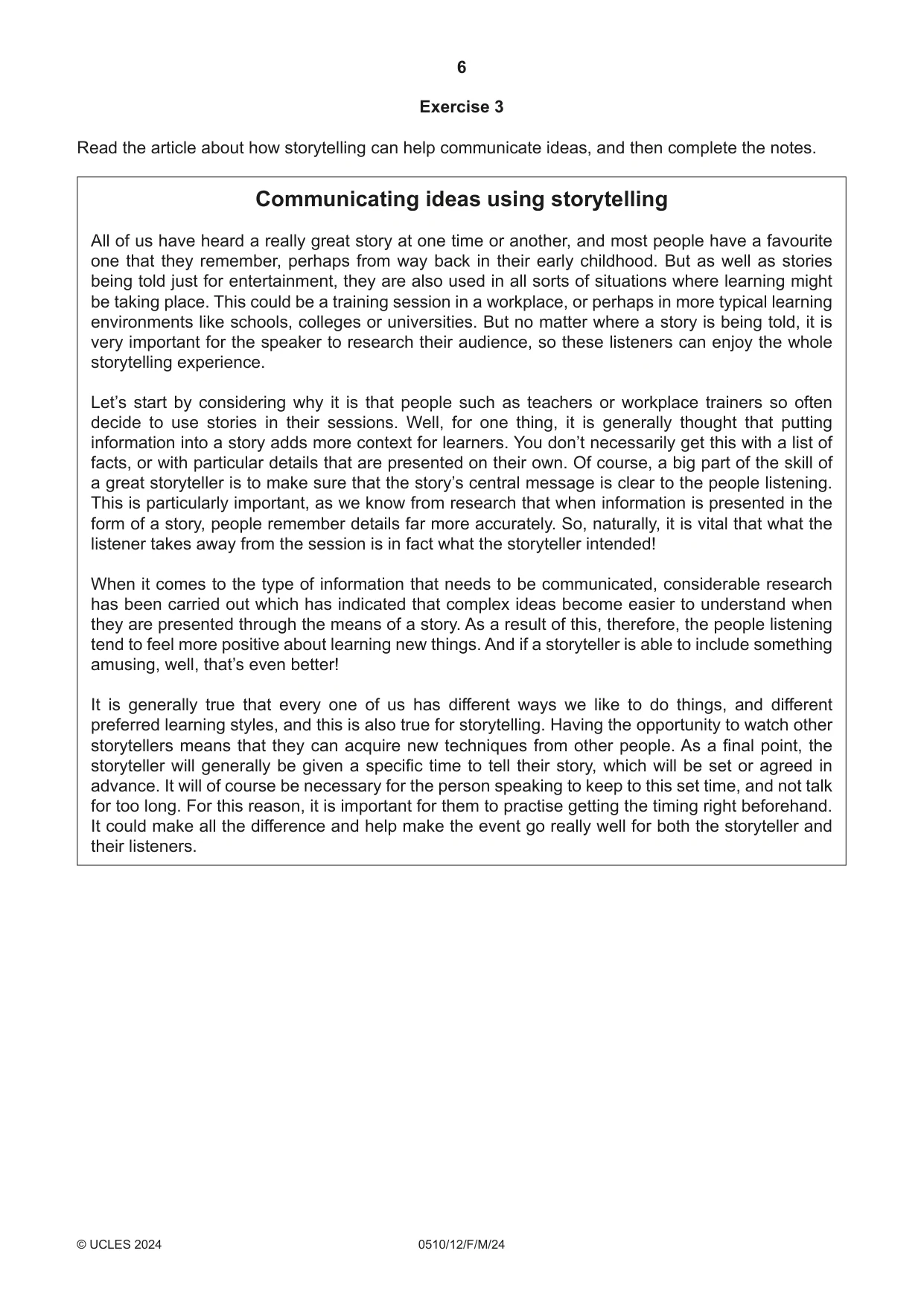 Cambridge IGCSE English - Second Language (oral endorsement) 0510 2024 Feb/March Paper 1 · Variant 2 question paper, page 6 of 16