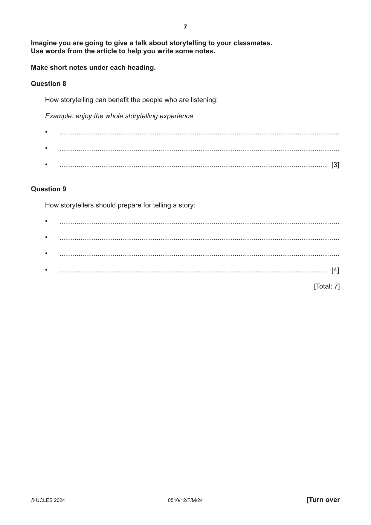 Cambridge IGCSE English - Second Language (oral endorsement) 0510 2024 Feb/March Paper 1 · Variant 2 question paper, page 7 of 16