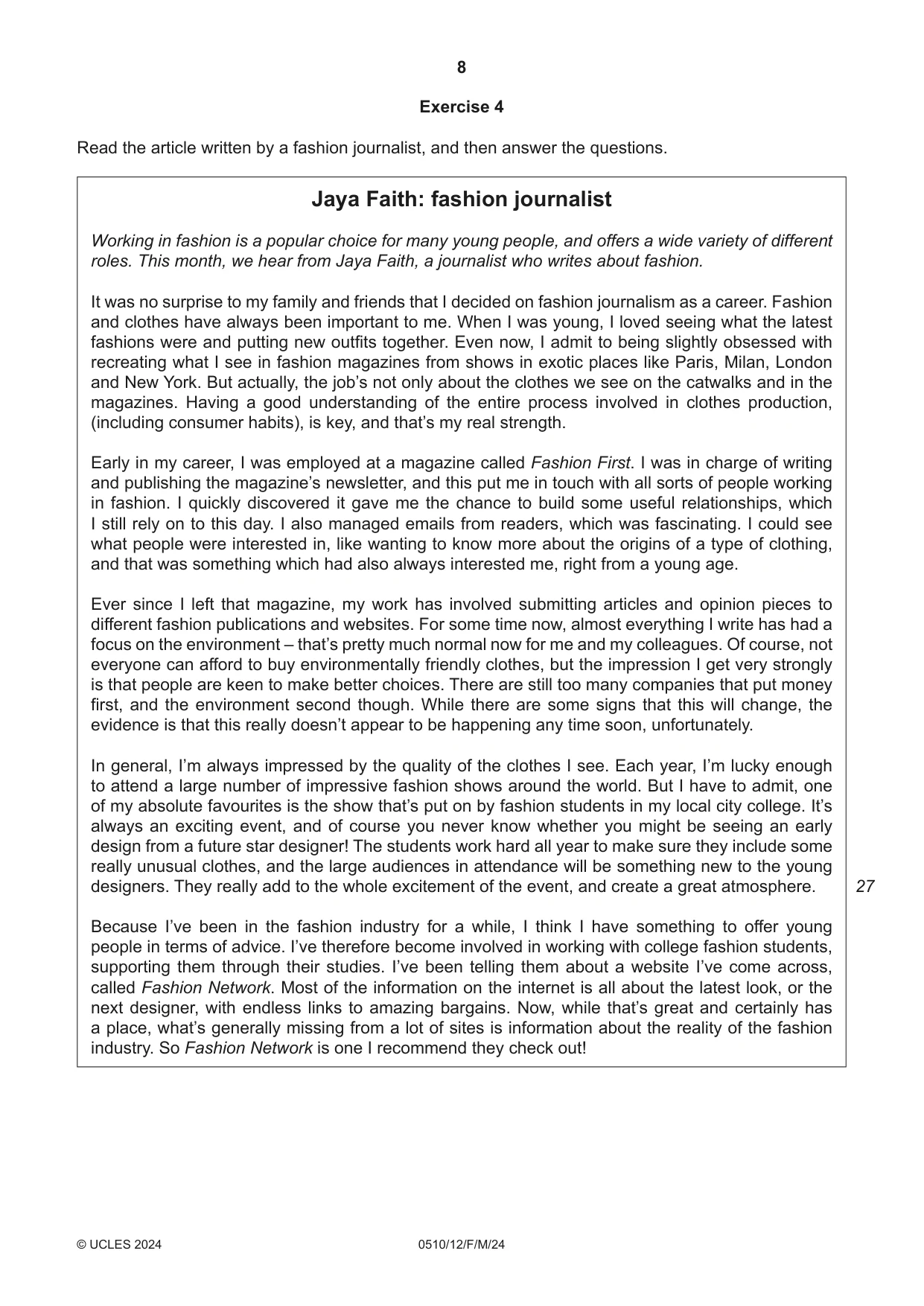 Cambridge IGCSE English - Second Language (oral endorsement) 0510 2024 Feb/March Paper 1 · Variant 2 question paper, page 8 of 16