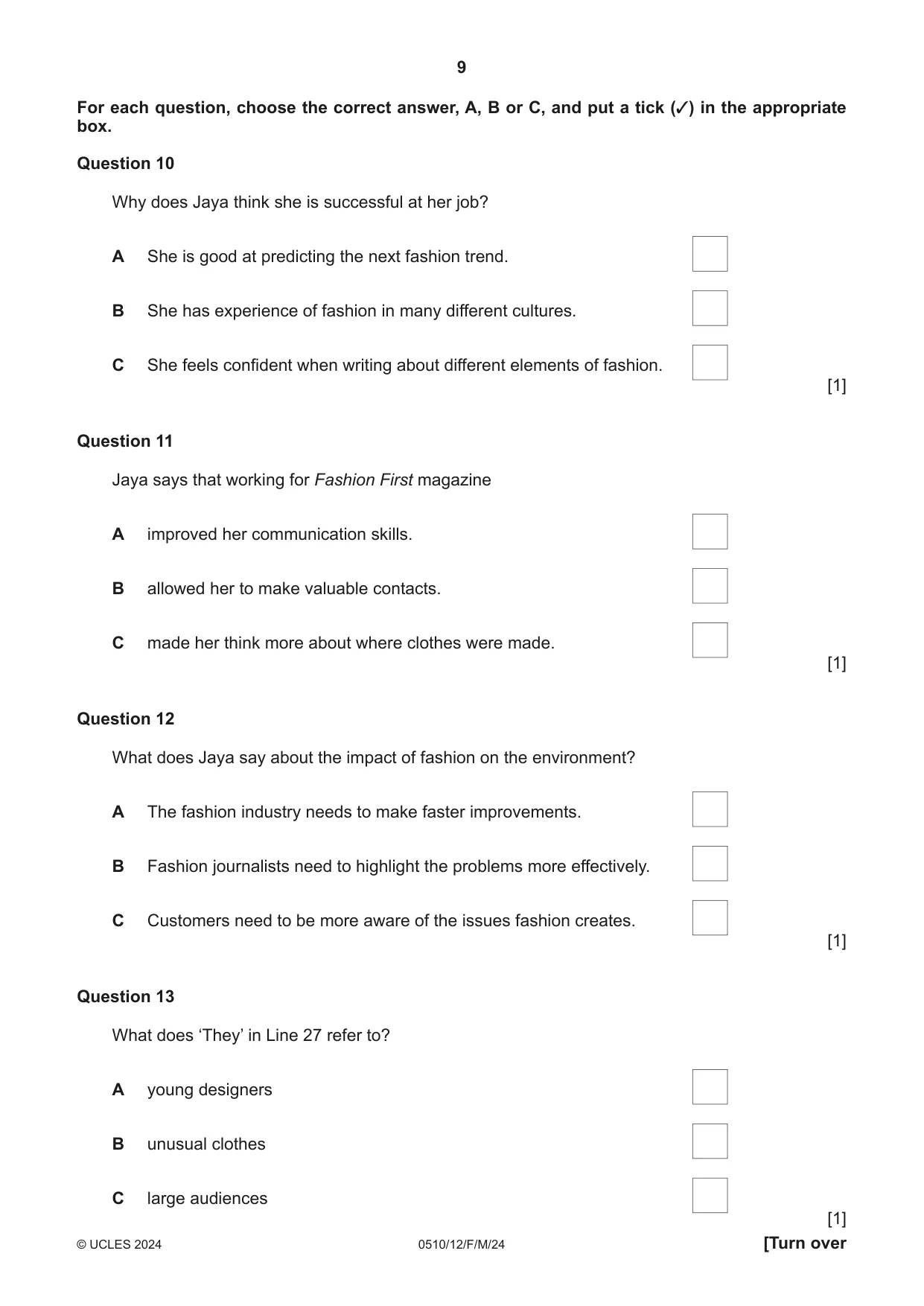 Cambridge IGCSE English - Second Language (oral endorsement) 0510 2024 Feb/March Paper 1 · Variant 2 question paper, page 9 of 16