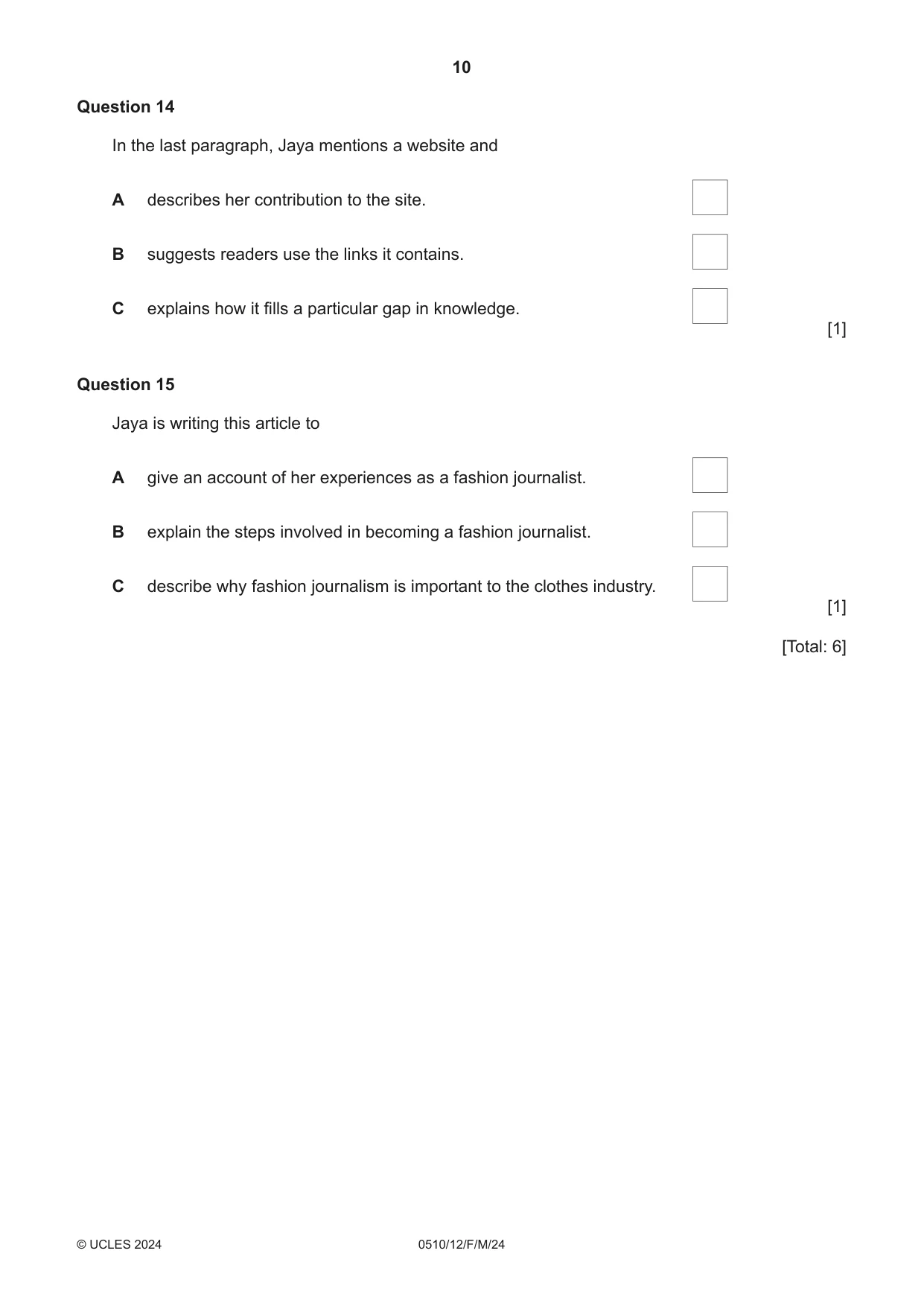 Cambridge IGCSE English - Second Language (oral endorsement) 0510 2024 Feb/March Paper 1 · Variant 2 question paper, page 10 of 16