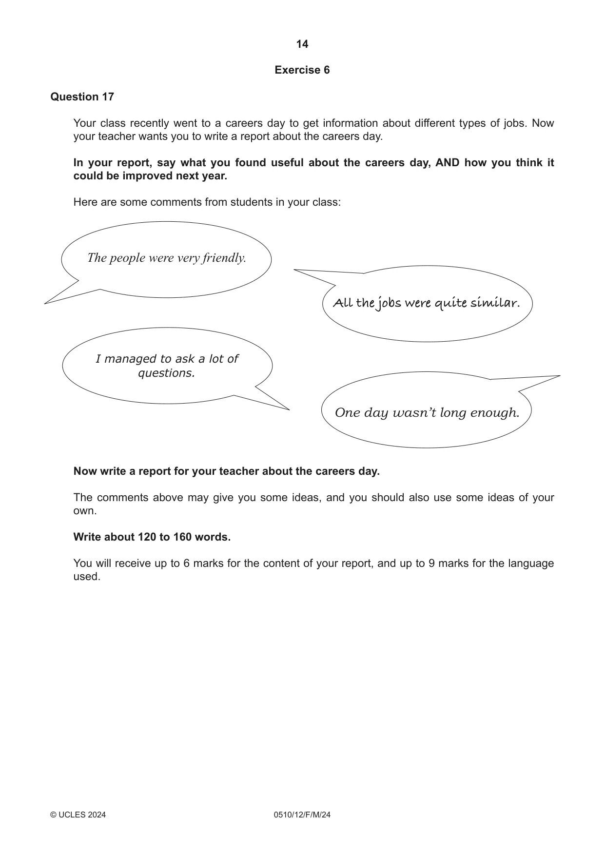 Cambridge IGCSE English - Second Language (oral endorsement) 0510 2024 Feb/March Paper 1 · Variant 2 question paper, page 14 of 16