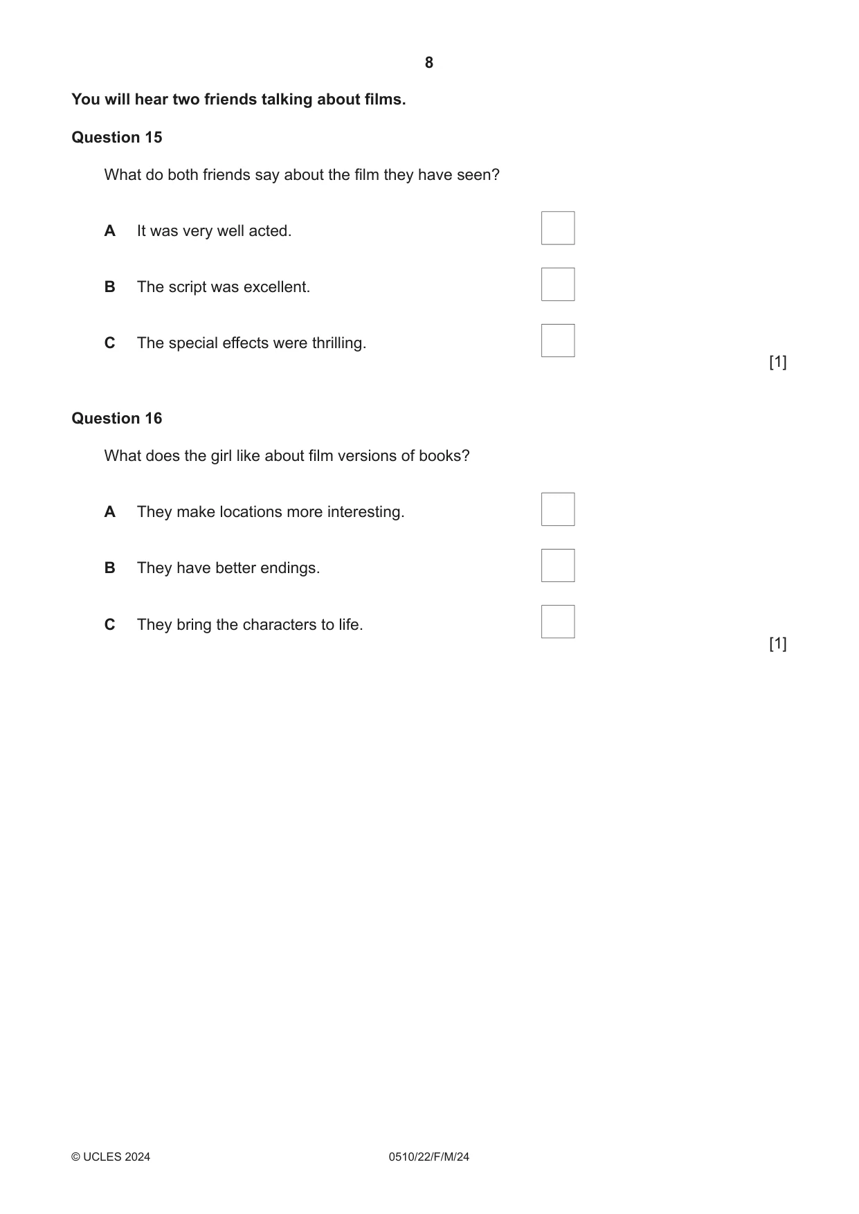 Cambridge IGCSE English - Second Language (oral endorsement) 0510 2024 Feb/March Paper 2 · Variant 2 question paper, page 8 of 16