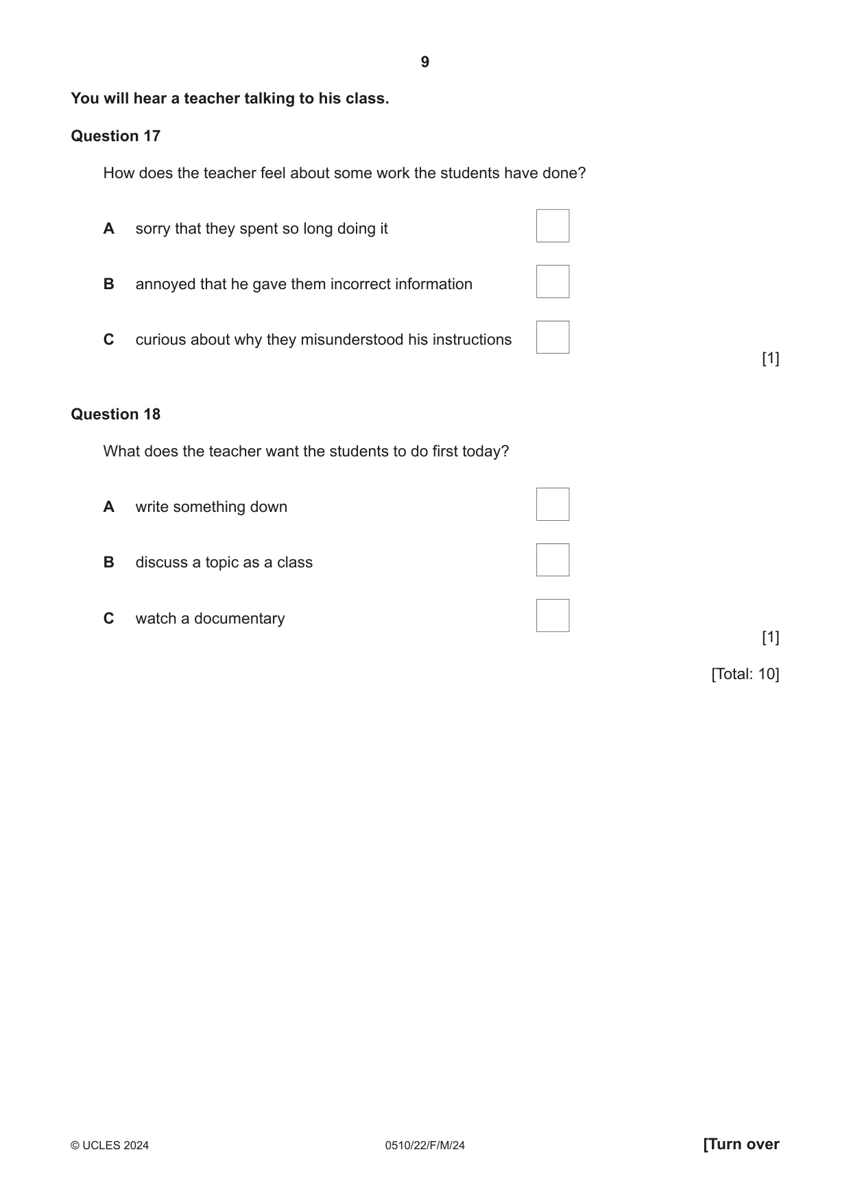 Cambridge IGCSE English - Second Language (oral endorsement) 0510 2024 Feb/March Paper 2 · Variant 2 question paper, page 9 of 16