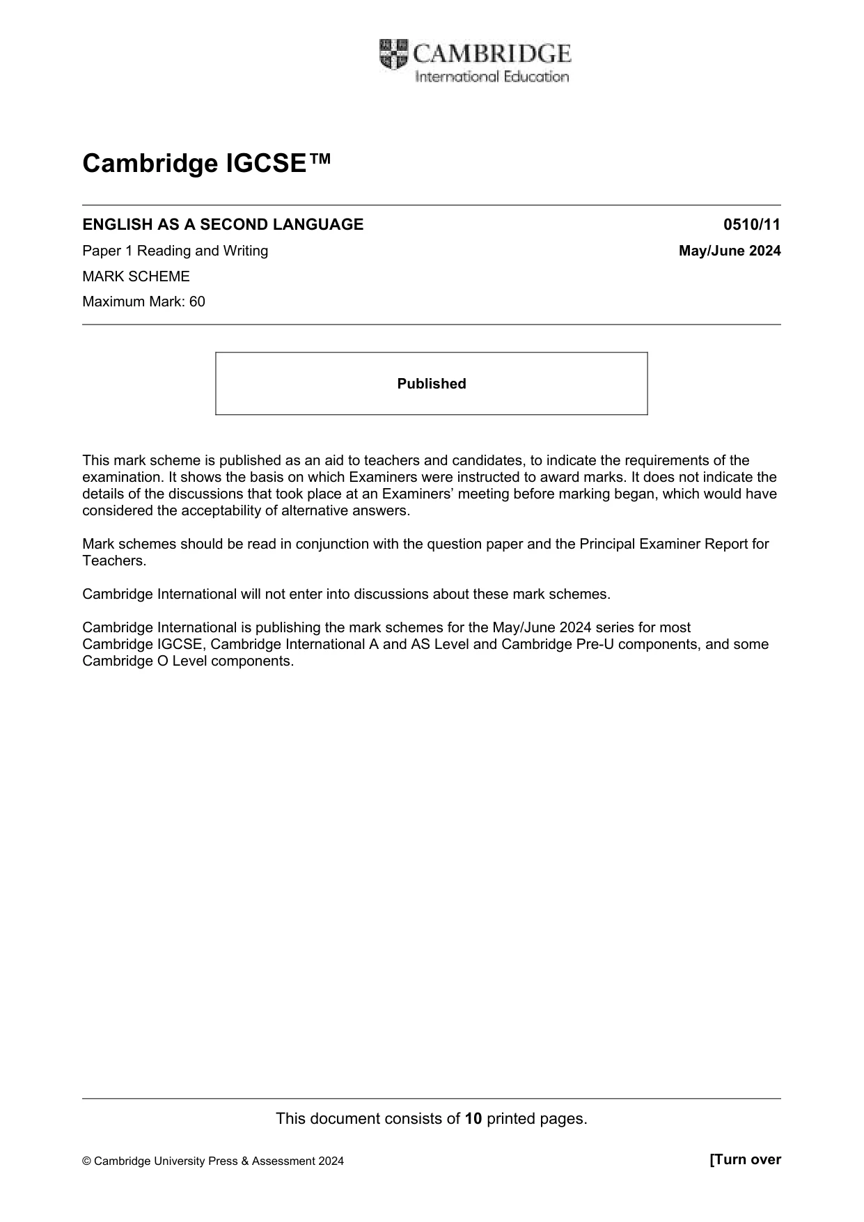 Mark scheme, page 1 of 10