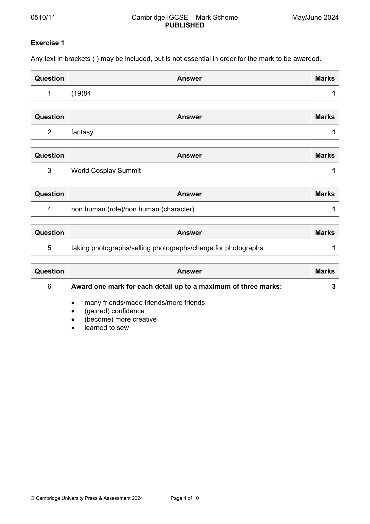 Mark scheme, page 4 of 10
