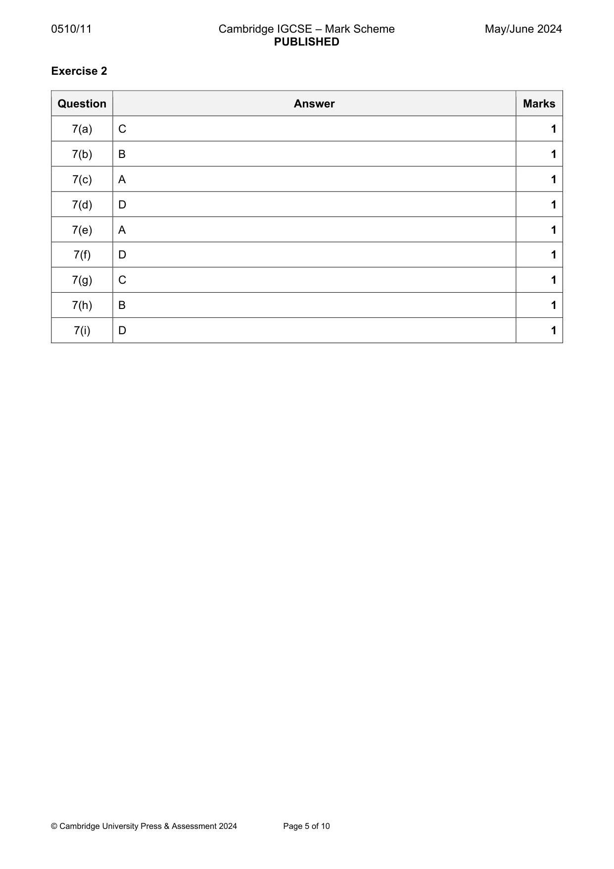 Mark scheme, page 5 of 10