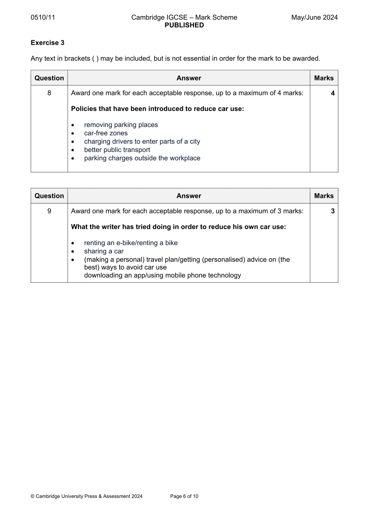 Mark scheme, page 6 of 10