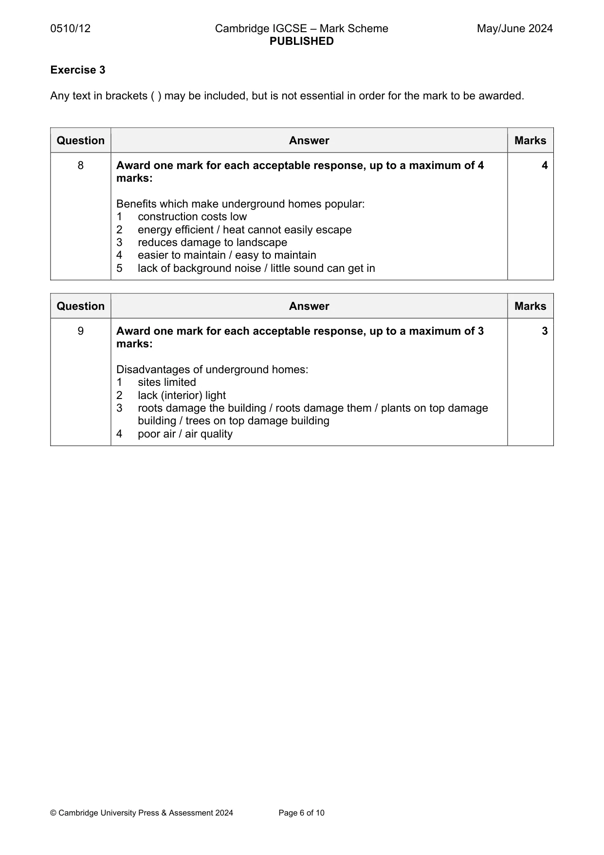 Mark scheme, page 6 of 10