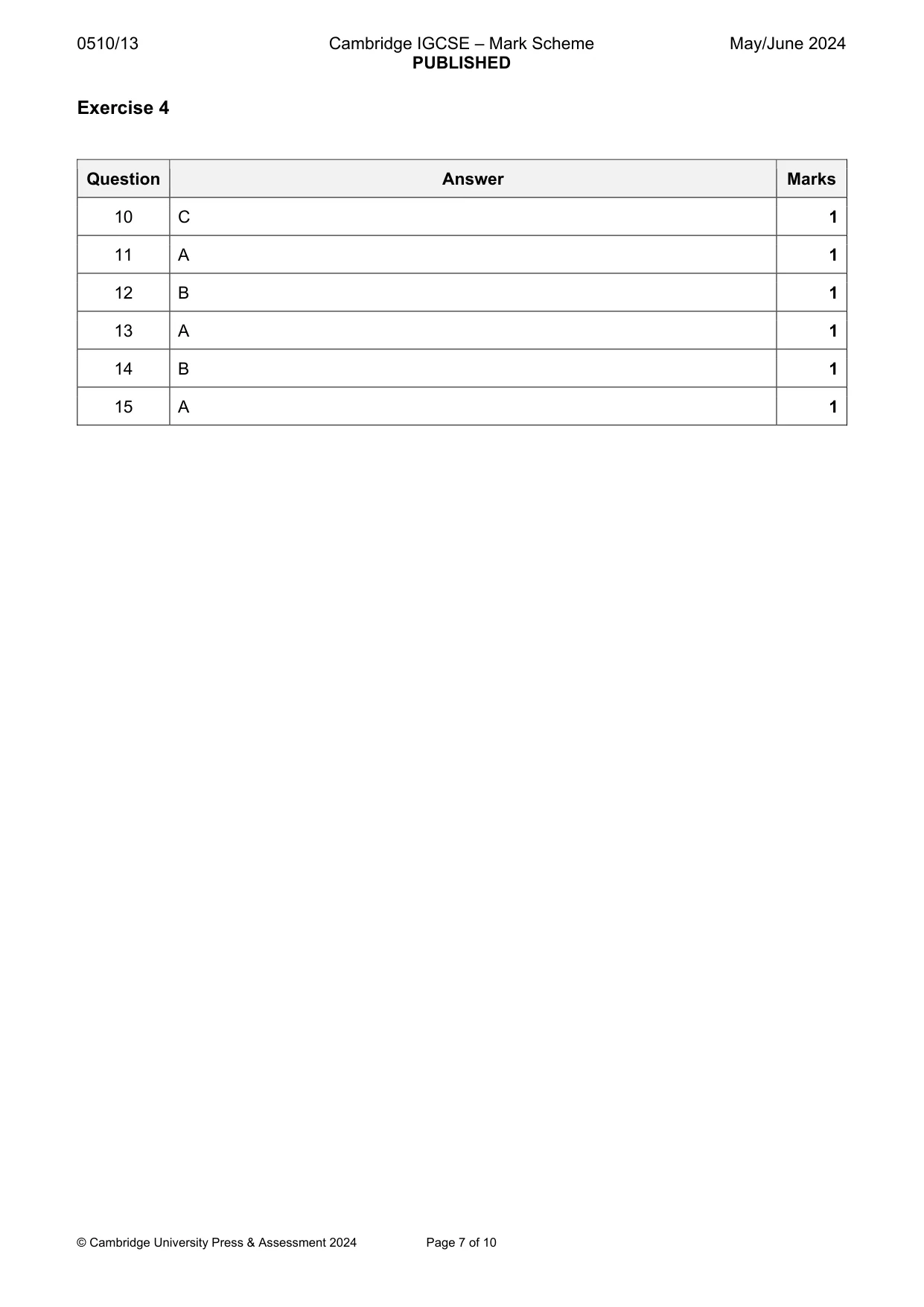 Mark scheme, page 7 of 10