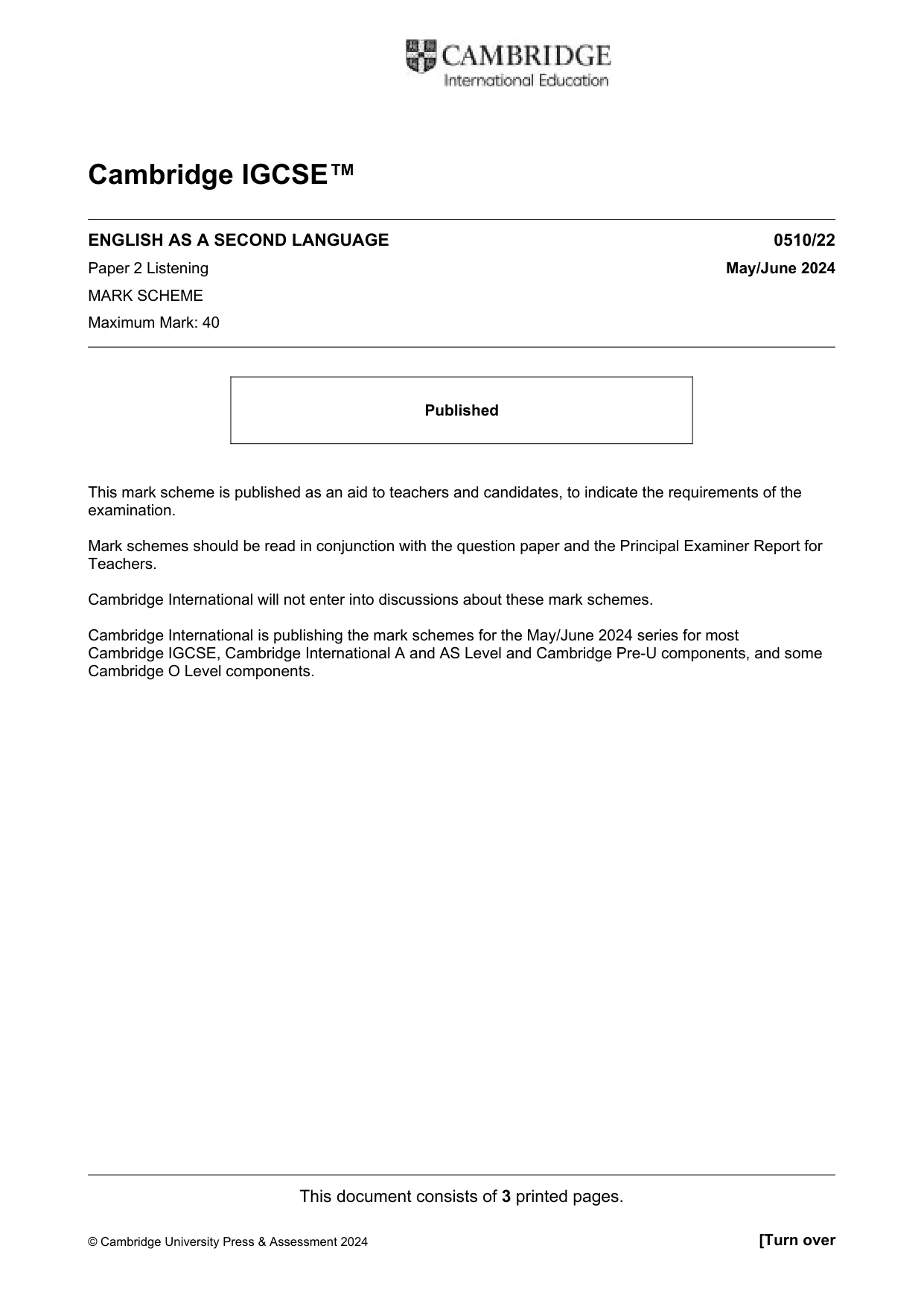 Mark scheme, page 1 of 3