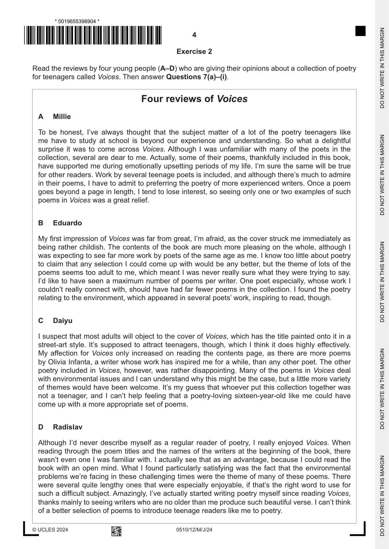 Cambridge IGCSE English - Second Language (oral endorsement) 0510 2024 May/June Paper 1 · Variant 2 question paper, page 4 of 16