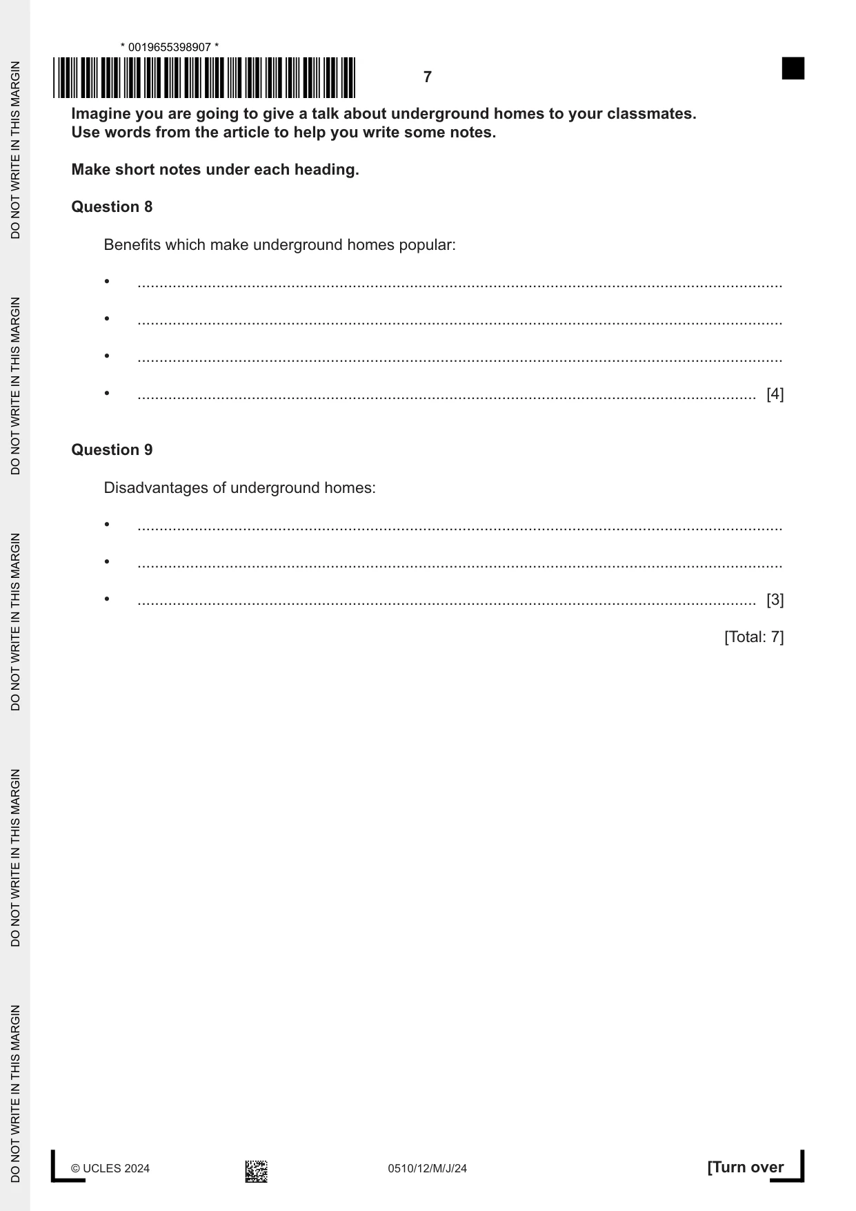 Cambridge IGCSE English - Second Language (oral endorsement) 0510 2024 May/June Paper 1 · Variant 2 question paper, page 7 of 16