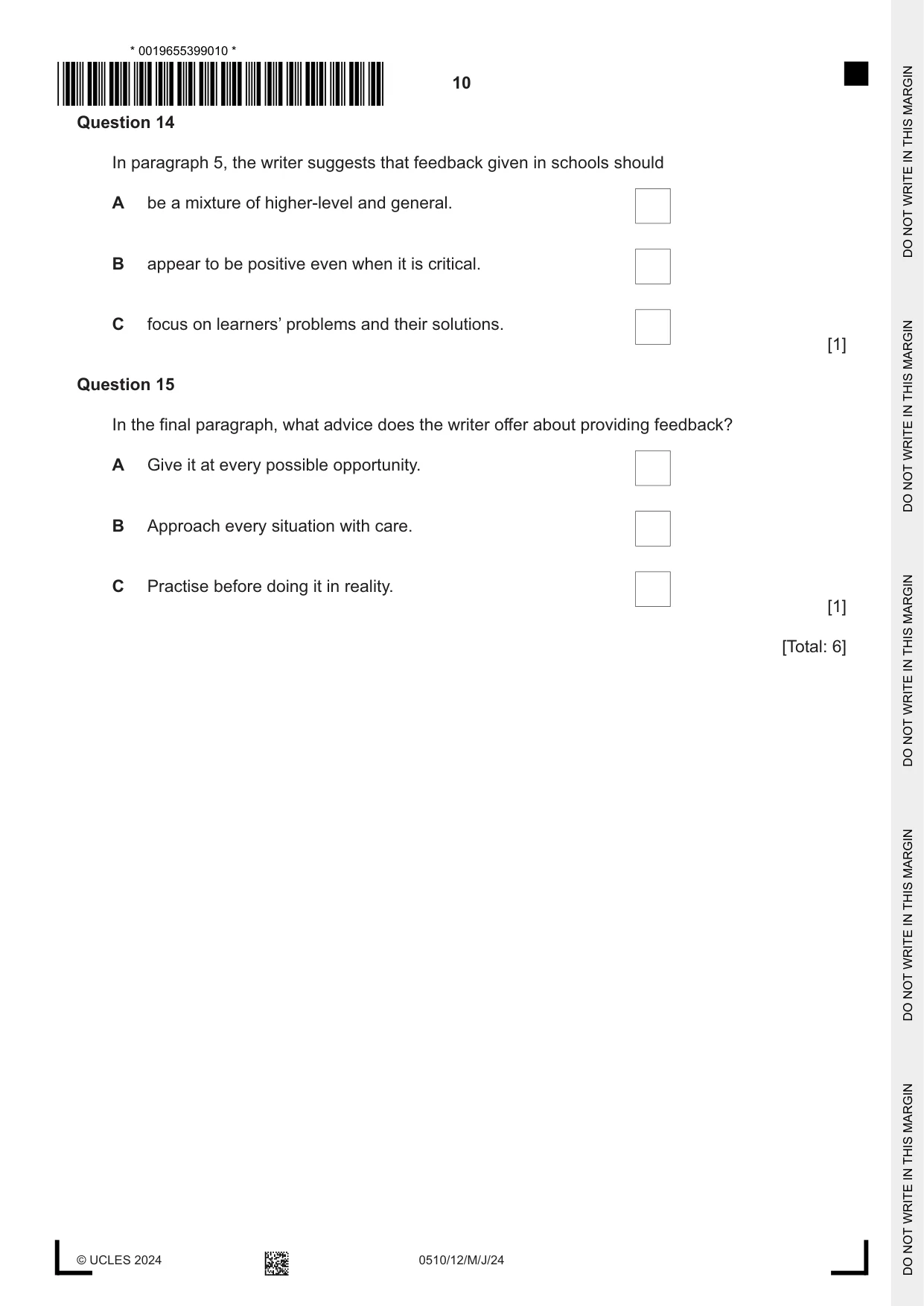 Cambridge IGCSE English - Second Language (oral endorsement) 0510 2024 May/June Paper 1 · Variant 2 question paper, page 10 of 16