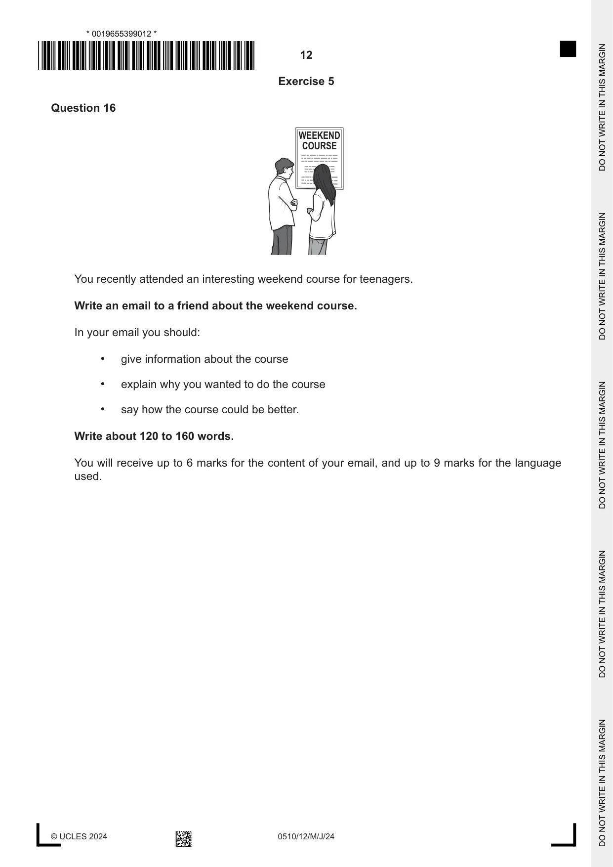 Cambridge IGCSE English - Second Language (oral endorsement) 0510 2024 May/June Paper 1 · Variant 2 question paper, page 12 of 16
