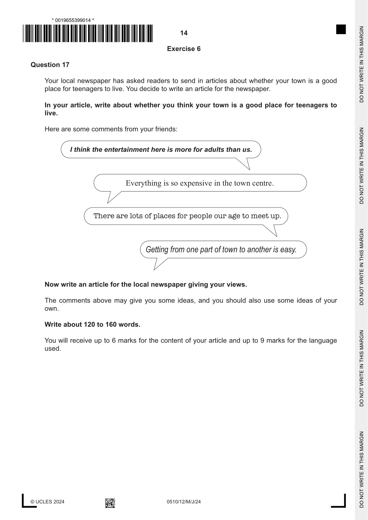 Cambridge IGCSE English - Second Language (oral endorsement) 0510 2024 May/June Paper 1 · Variant 2 question paper, page 14 of 16