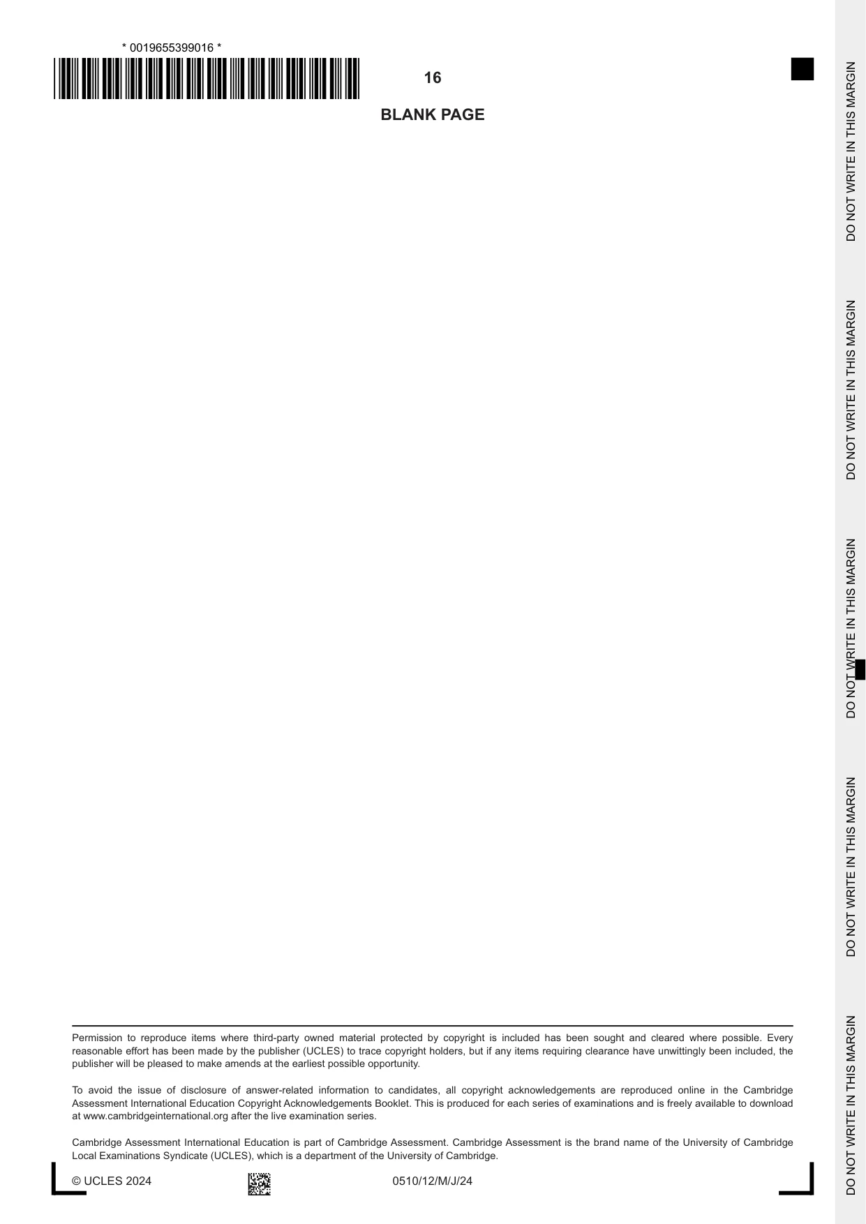 Cambridge IGCSE English - Second Language (oral endorsement) 0510 2024 May/June Paper 1 · Variant 2 question paper, page 16 of 16