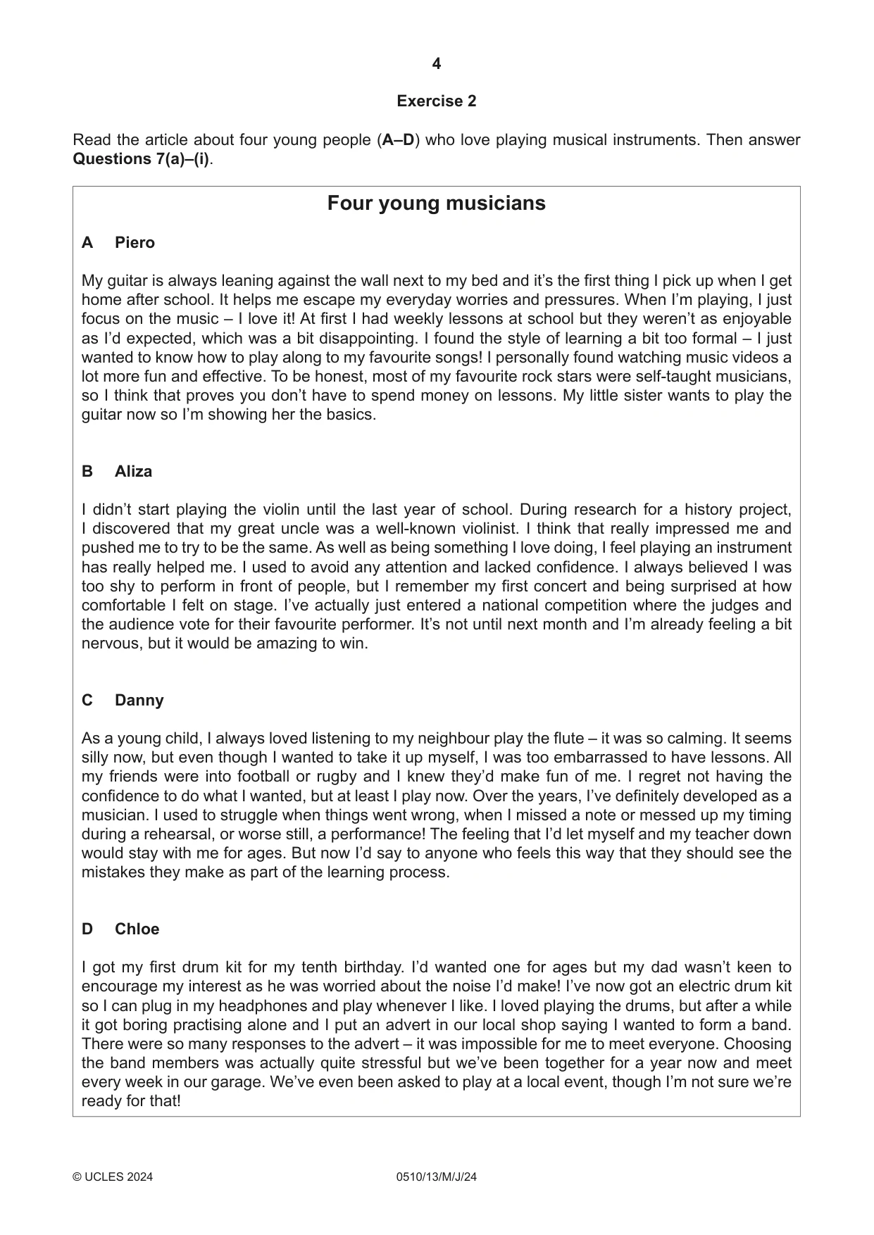Cambridge IGCSE English - Second Language (oral endorsement) 0510 2024 May/June Paper 1 · Variant 3 question paper, page 4 of 16