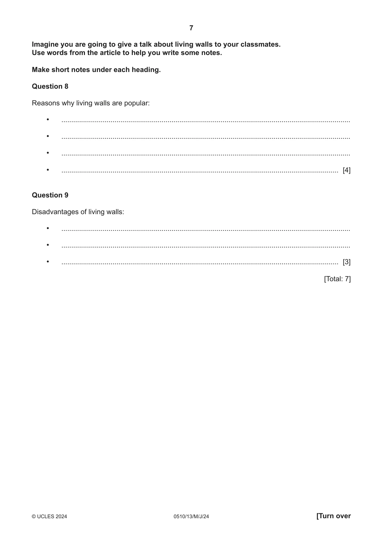 Cambridge IGCSE English - Second Language (oral endorsement) 0510 2024 May/June Paper 1 · Variant 3 question paper, page 7 of 16