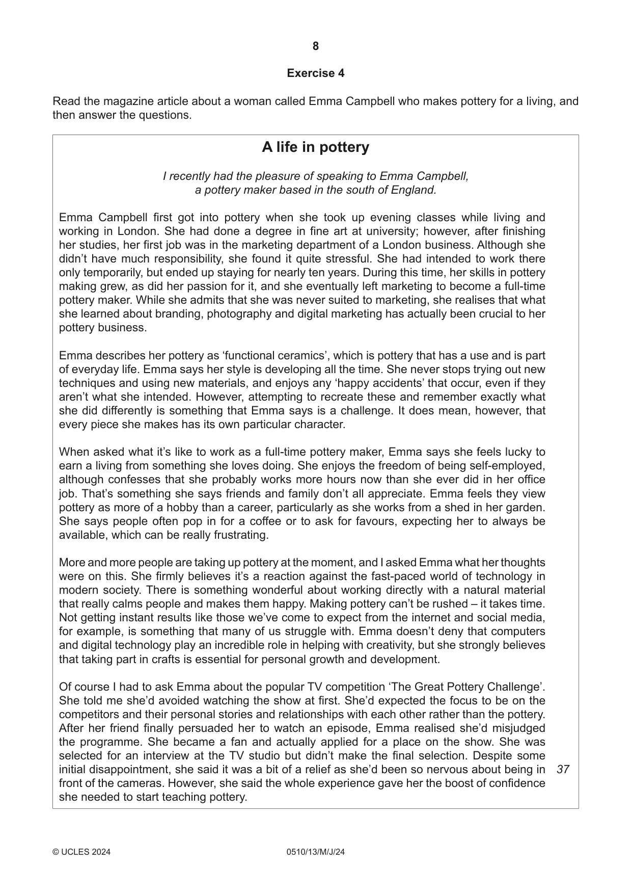 Cambridge IGCSE English - Second Language (oral endorsement) 0510 2024 May/June Paper 1 · Variant 3 question paper, page 8 of 16