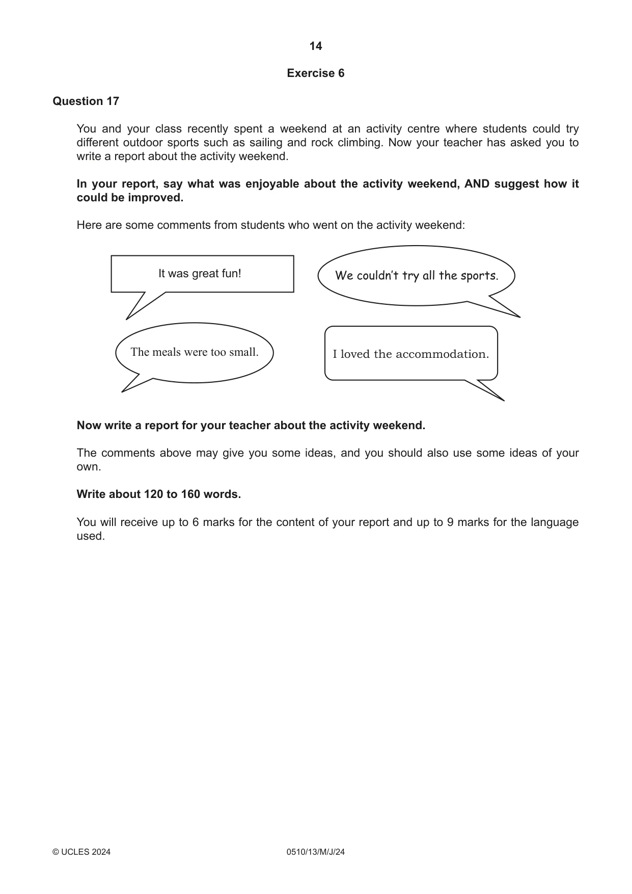 Cambridge IGCSE English - Second Language (oral endorsement) 0510 2024 May/June Paper 1 · Variant 3 question paper, page 14 of 16