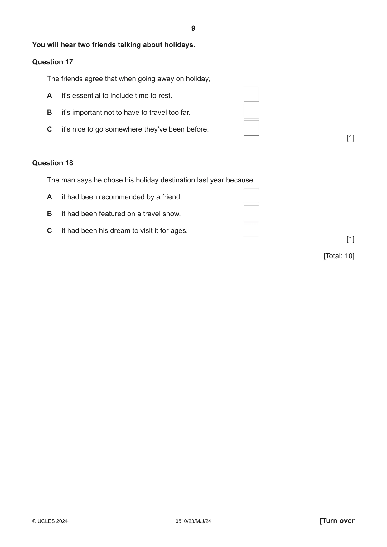 Cambridge IGCSE English - Second Language (oral endorsement) 0510 2024 May/June Paper 2 · Variant 3 question paper, page 9 of 16