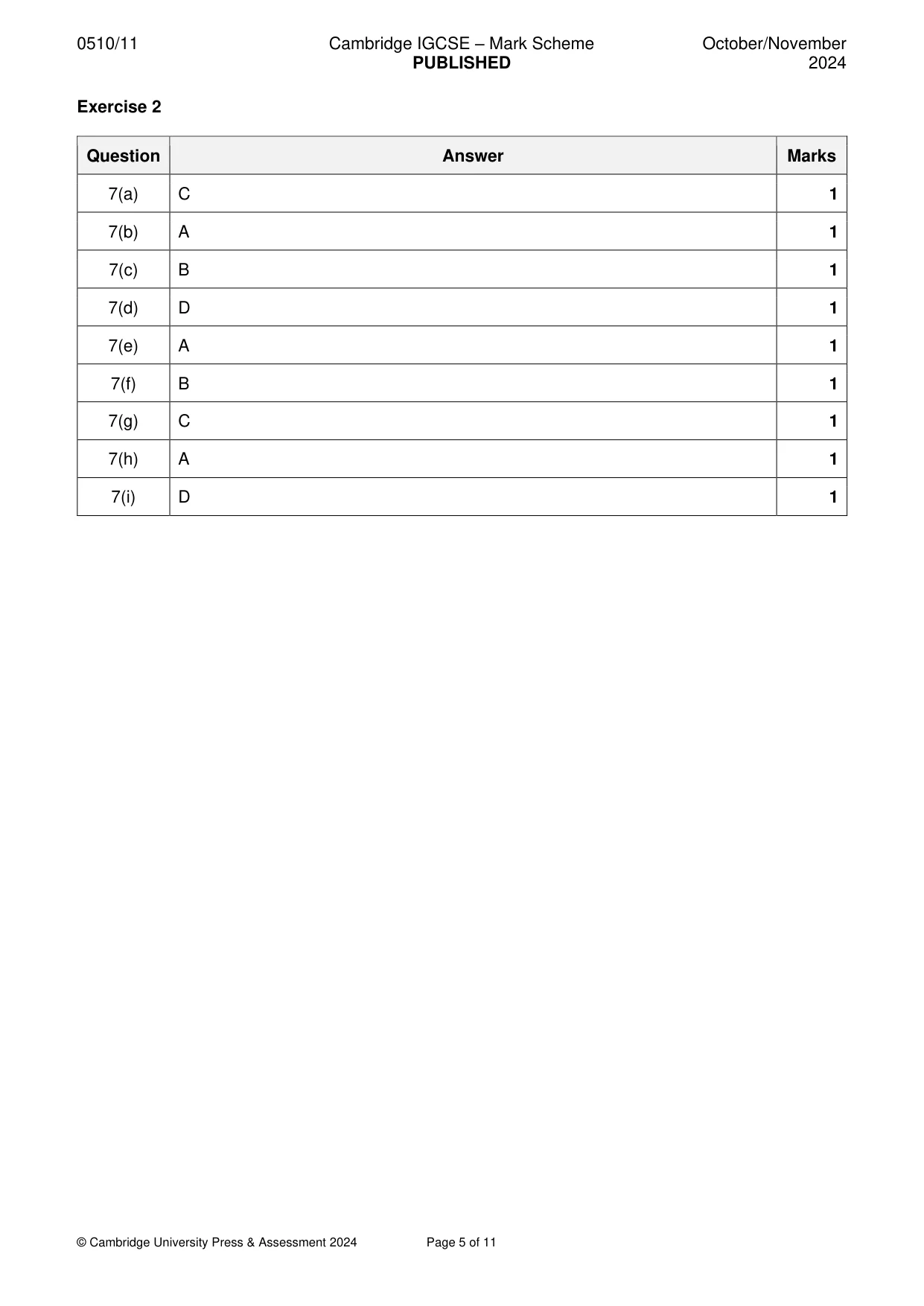 Mark scheme, page 5 of 11