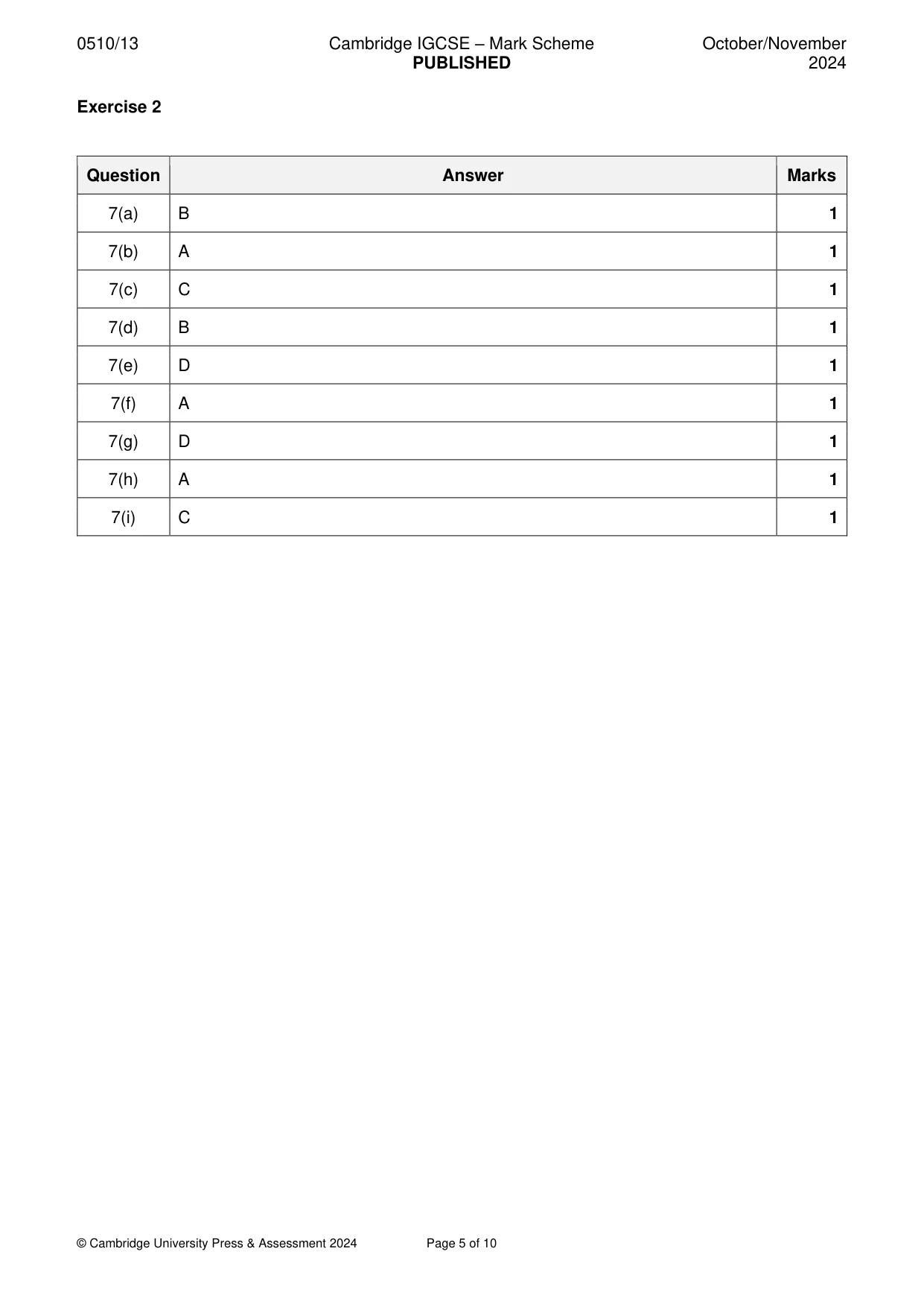 Mark scheme, page 5 of 10