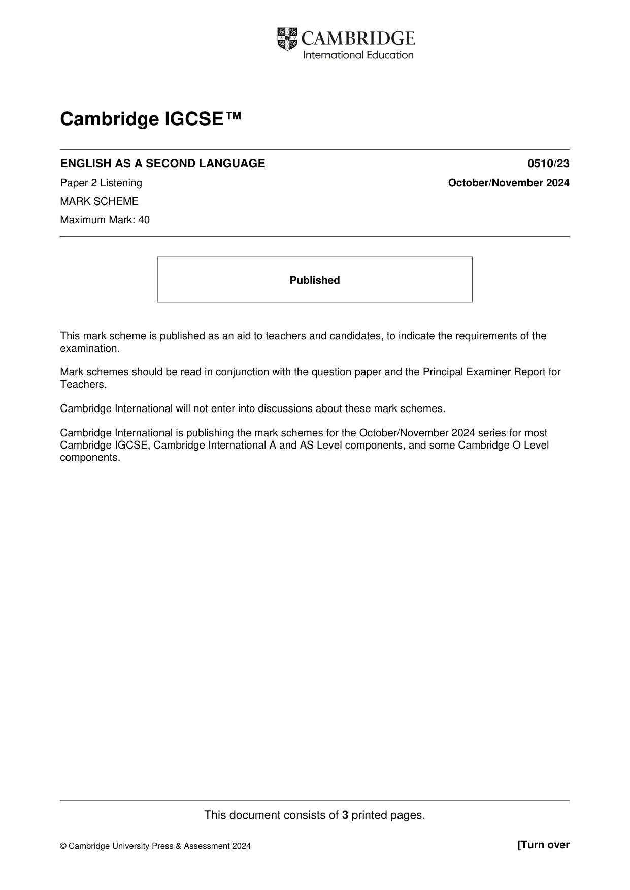 Mark scheme, page 1 of 3