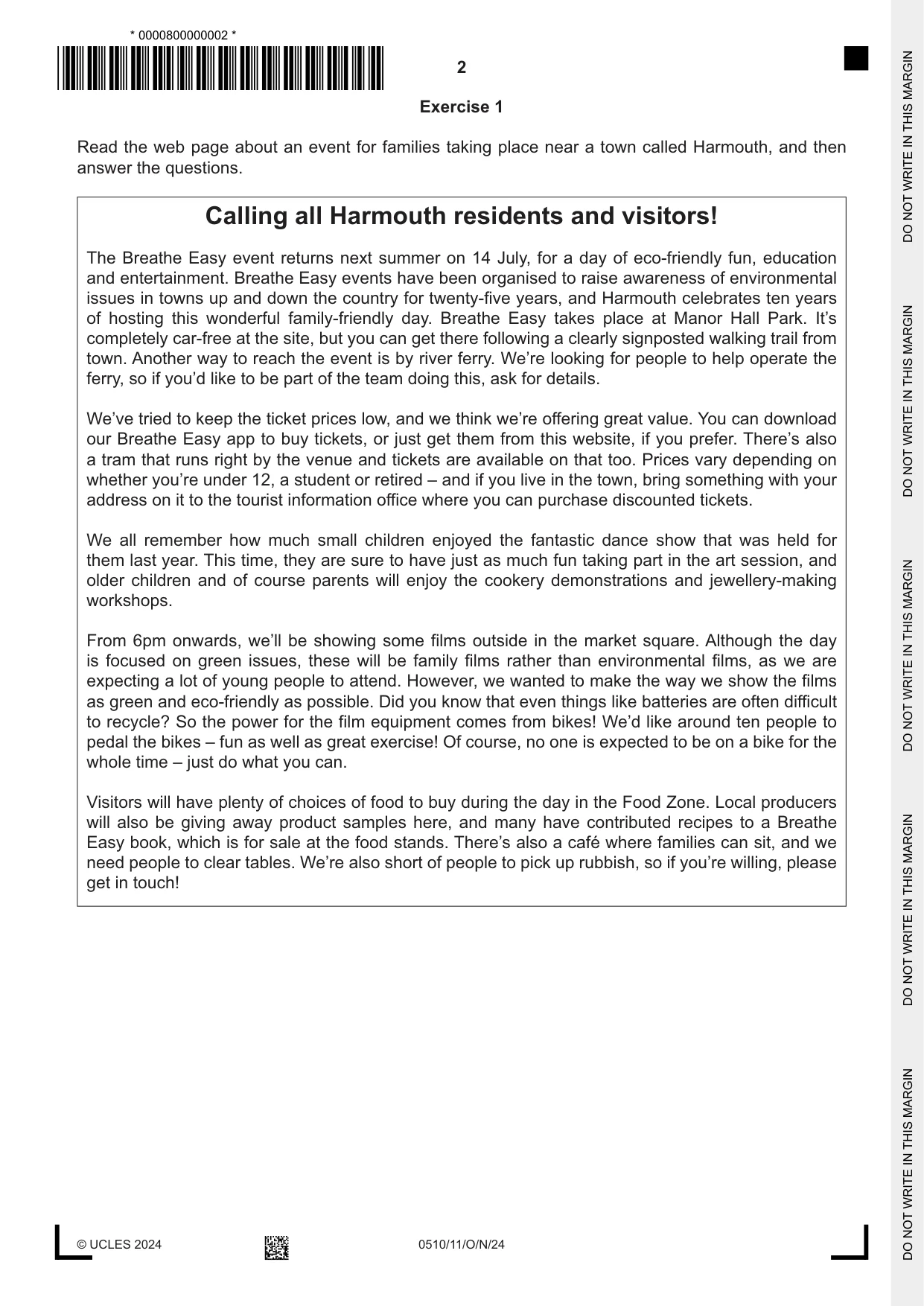 Cambridge IGCSE English - Second Language (oral endorsement) 0510 2024 Oct/Nov Paper 1 · Variant 1 question paper, page 2 of 16