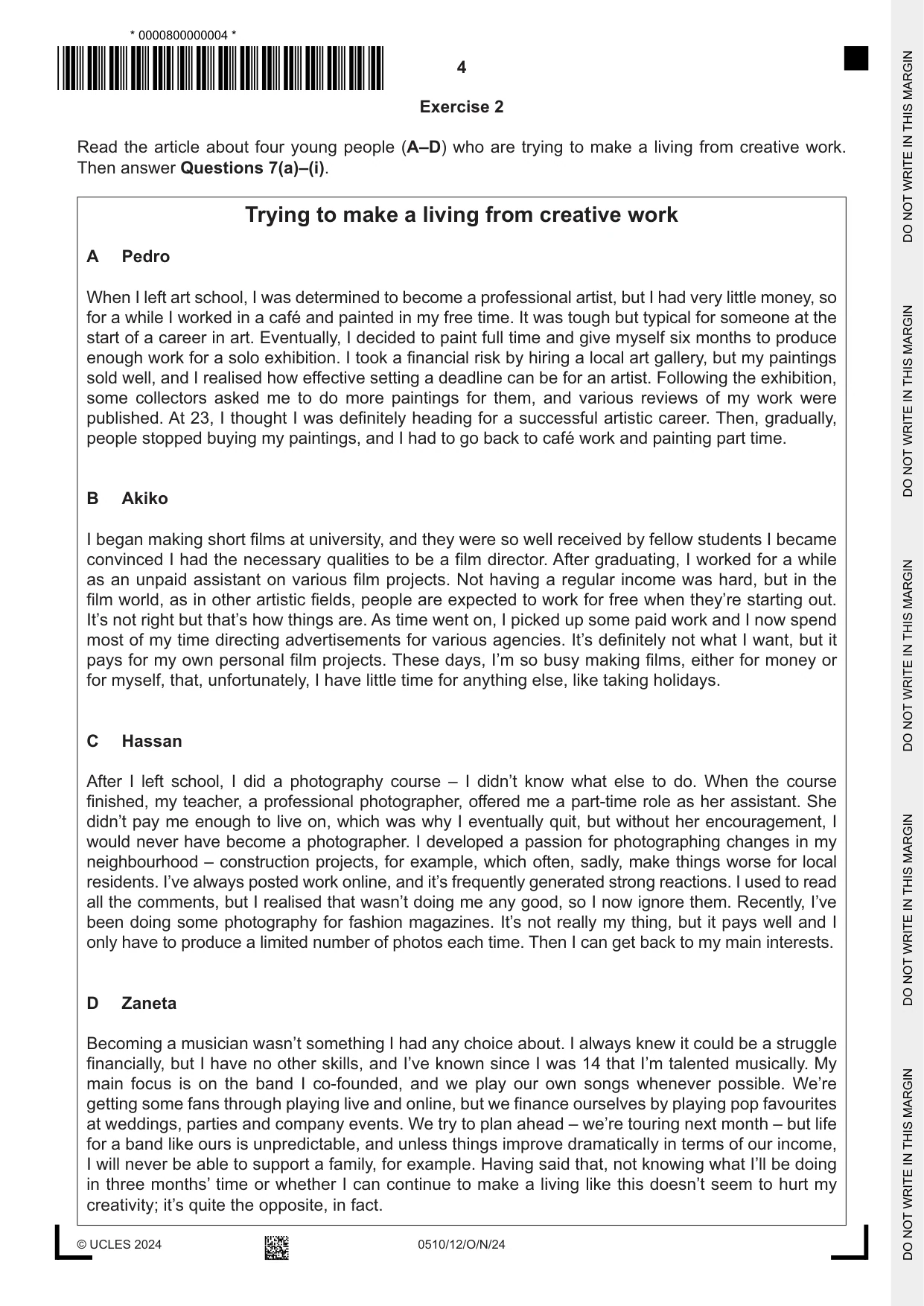 Cambridge IGCSE English - Second Language (oral endorsement) 0510 2024 Oct/Nov Paper 1 · Variant 2 question paper, page 4 of 16