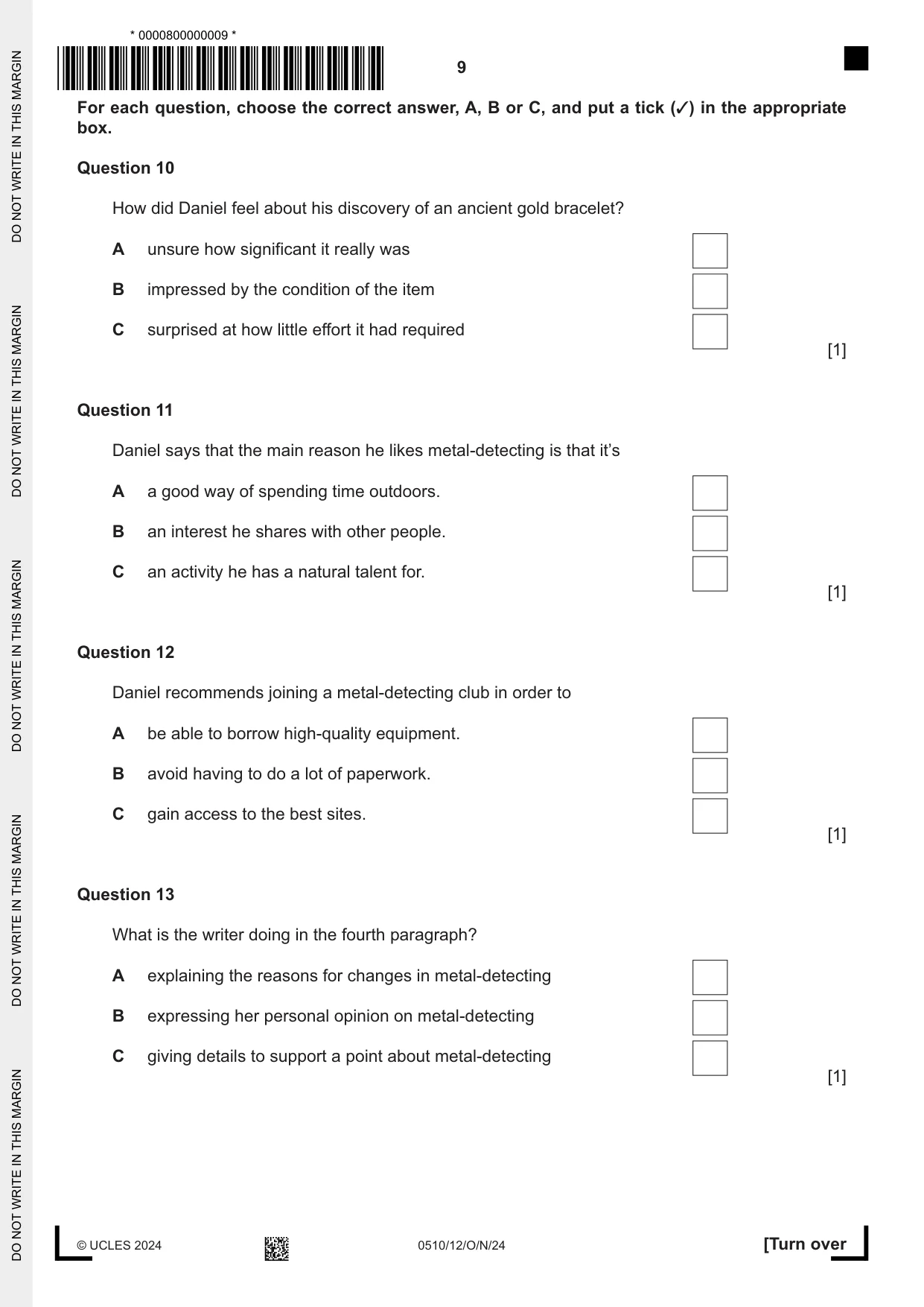 Cambridge IGCSE English - Second Language (oral endorsement) 0510 2024 Oct/Nov Paper 1 · Variant 2 question paper, page 9 of 16