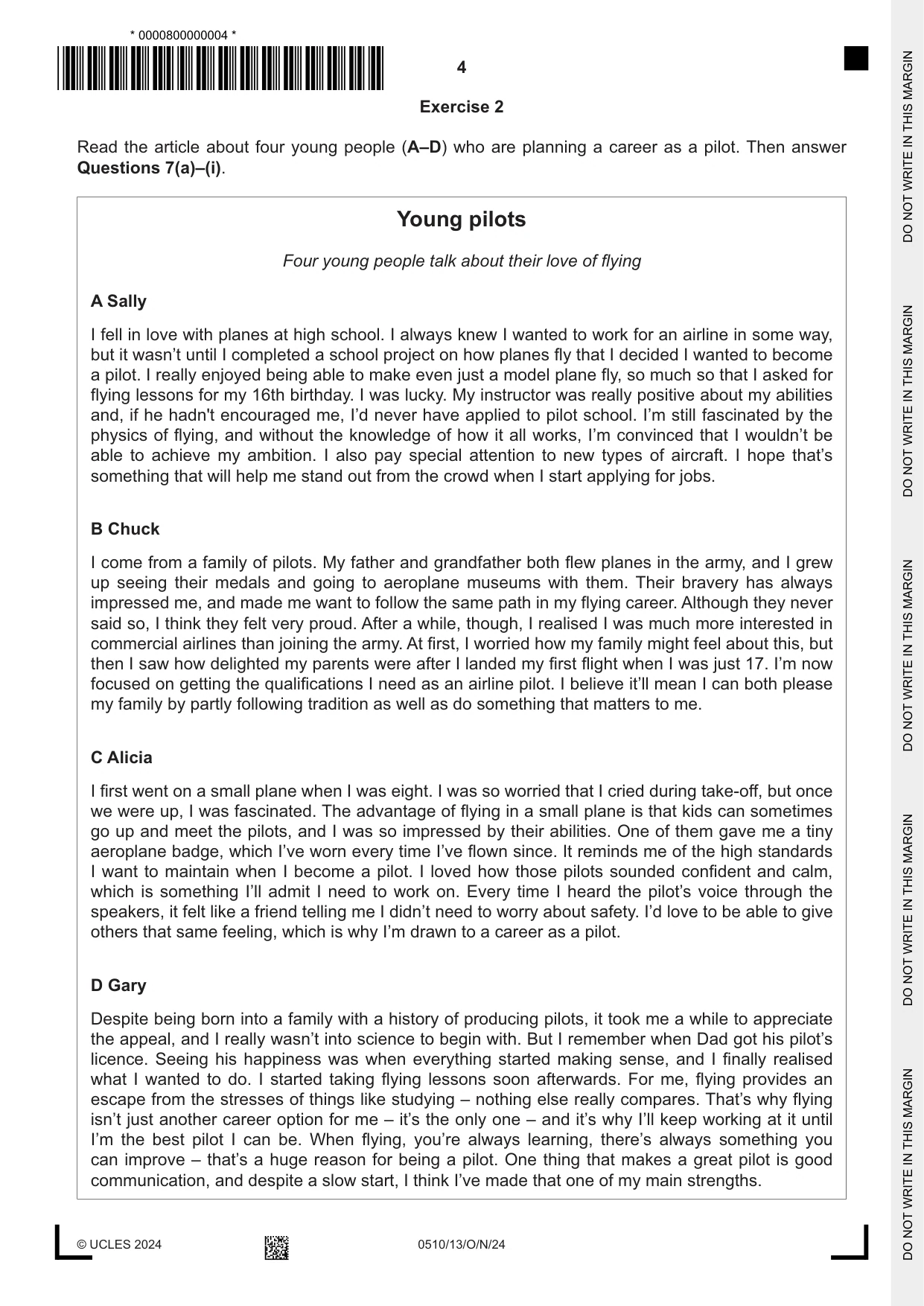 Cambridge IGCSE English - Second Language (oral endorsement) 0510 2024 Oct/Nov Paper 1 · Variant 3 question paper, page 4 of 16