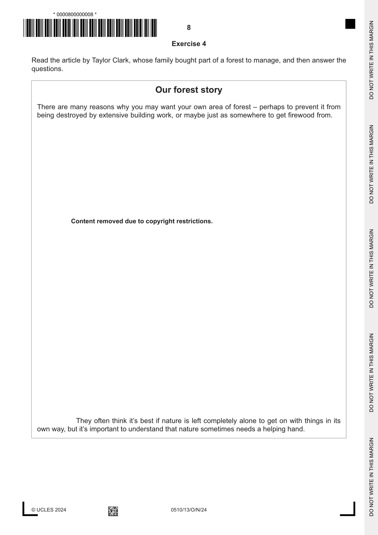 Cambridge IGCSE English - Second Language (oral endorsement) 0510 2024 Oct/Nov Paper 1 · Variant 3 question paper, page 8 of 16