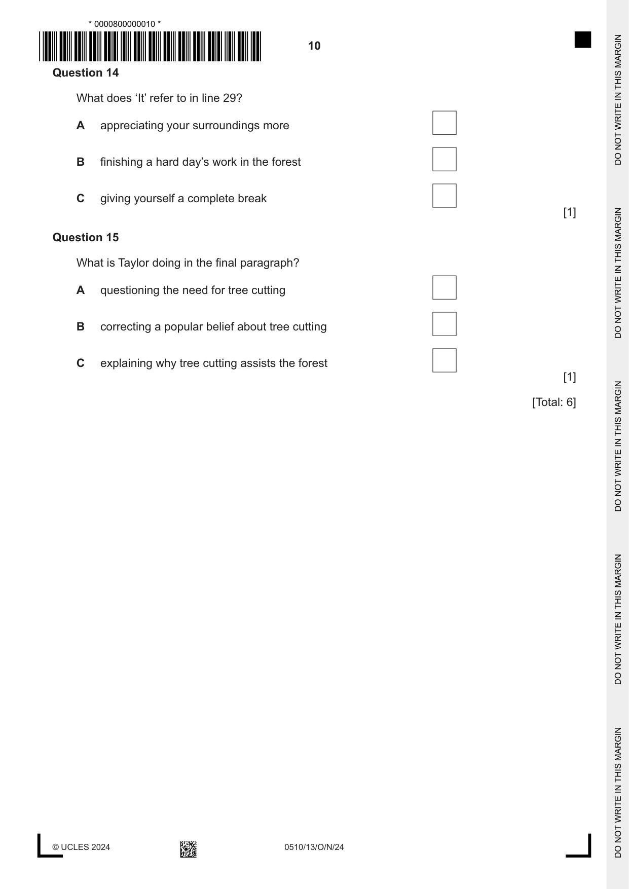 Cambridge IGCSE English - Second Language (oral endorsement) 0510 2024 Oct/Nov Paper 1 · Variant 3 question paper, page 10 of 16