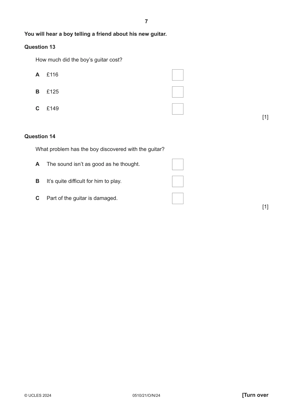 Cambridge IGCSE English - Second Language (oral endorsement) 0510 2024 Oct/Nov Paper 2 · Variant 1 question paper, page 7 of 16