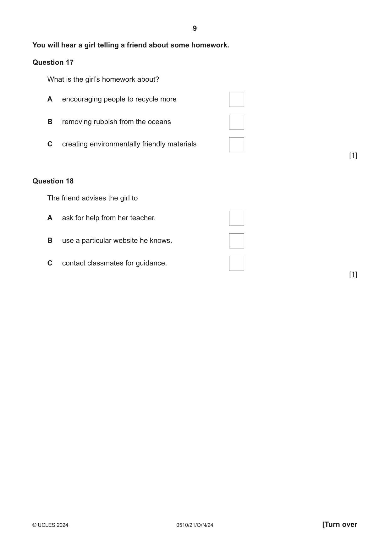 Cambridge IGCSE English - Second Language (oral endorsement) 0510 2024 Oct/Nov Paper 2 · Variant 1 question paper, page 9 of 16