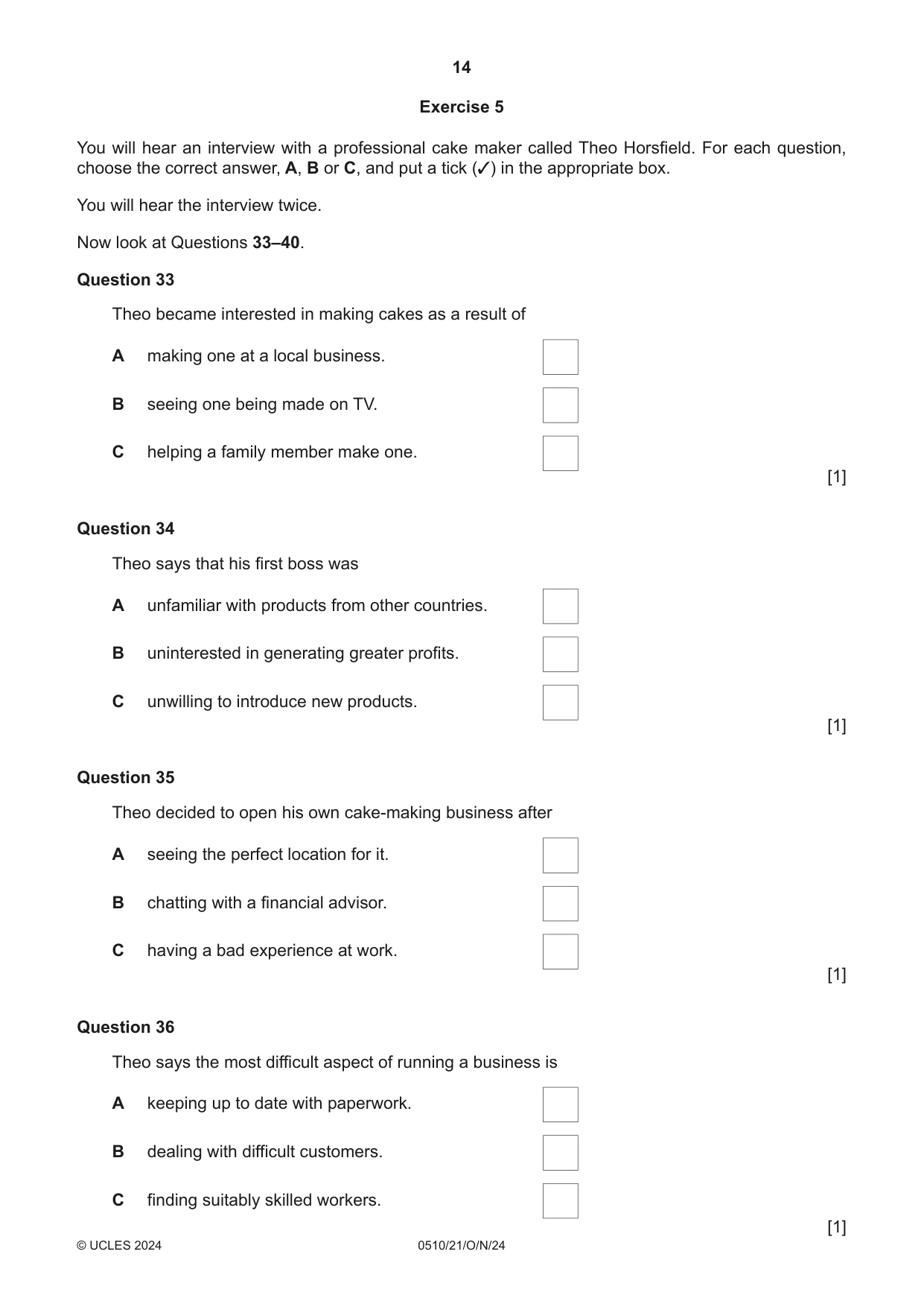Cambridge IGCSE English - Second Language (oral endorsement) 0510 2024 Oct/Nov Paper 2 · Variant 1 question paper, page 14 of 16
