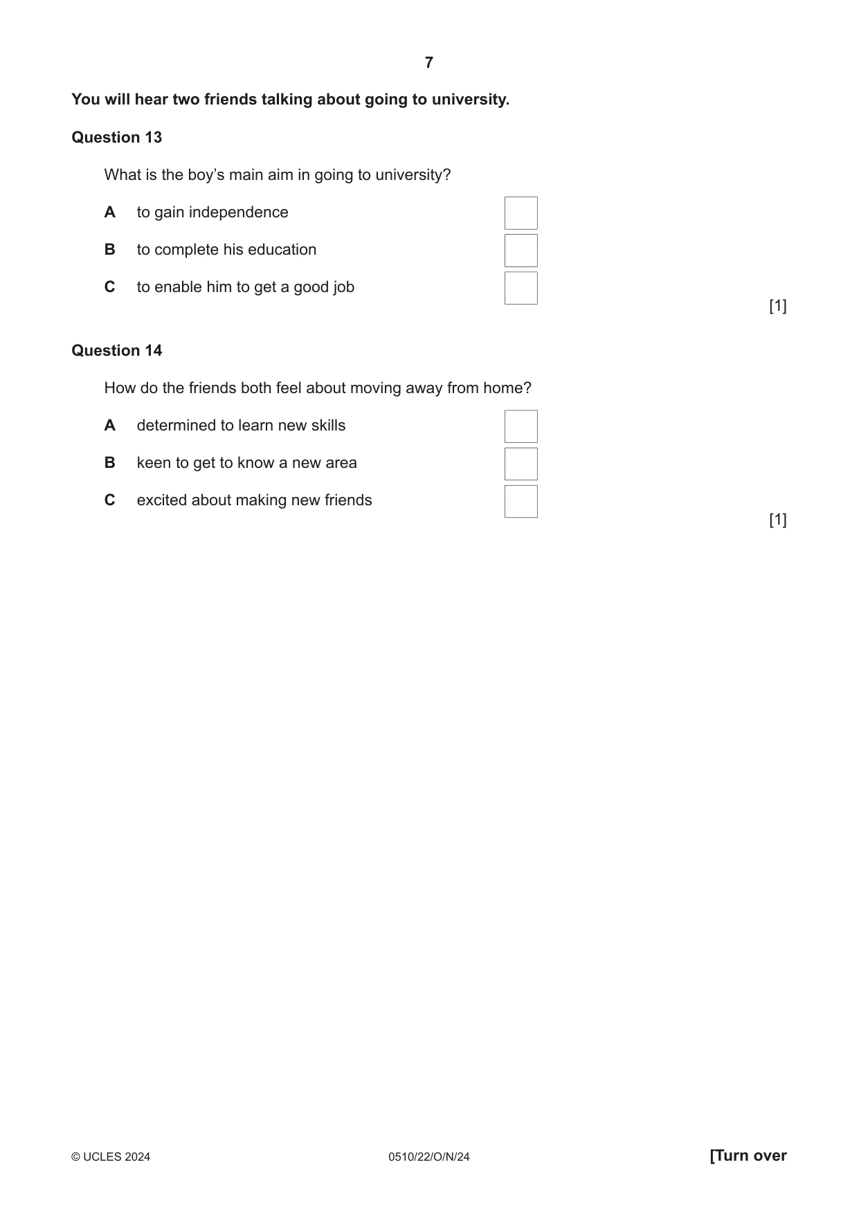 Cambridge IGCSE English - Second Language (oral endorsement) 0510 2024 Oct/Nov Paper 2 · Variant 2 question paper, page 7 of 16