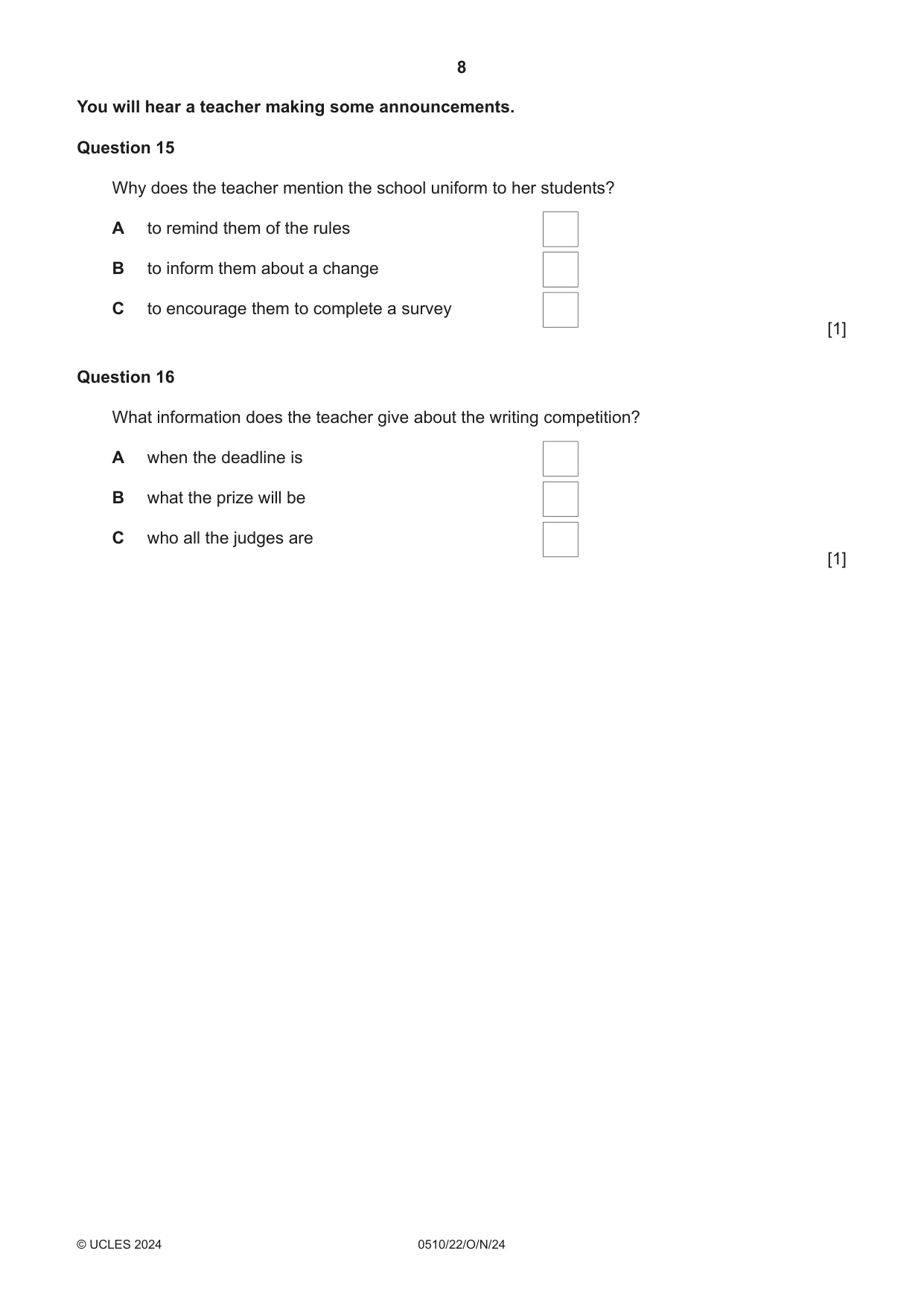 Cambridge IGCSE English - Second Language (oral endorsement) 0510 2024 Oct/Nov Paper 2 · Variant 2 question paper, page 8 of 16