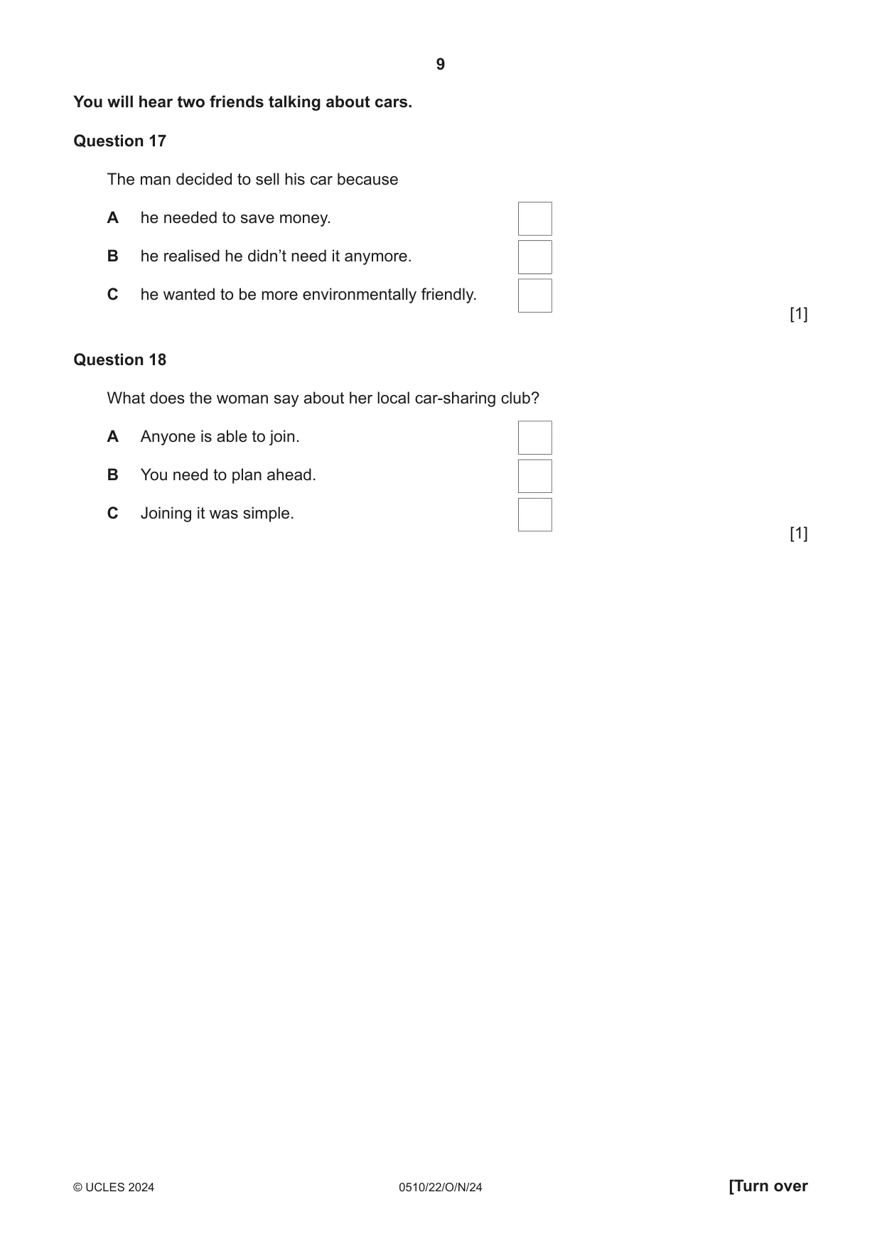 Cambridge IGCSE English - Second Language (oral endorsement) 0510 2024 Oct/Nov Paper 2 · Variant 2 question paper, page 9 of 16
