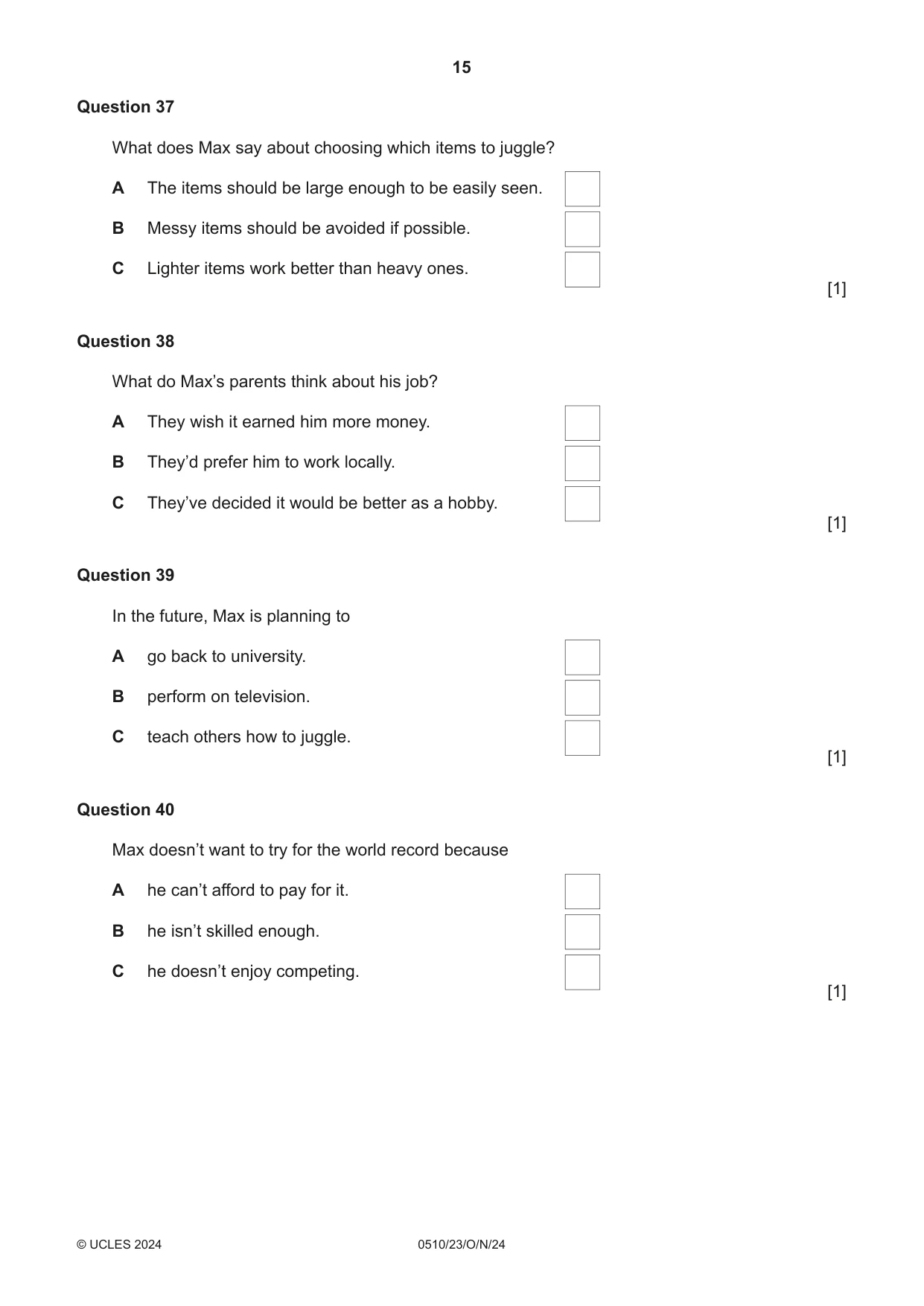 Cambridge IGCSE English - Second Language (oral endorsement) 0510 2024 Oct/Nov Paper 2 · Variant 3 question paper, page 15 of 16