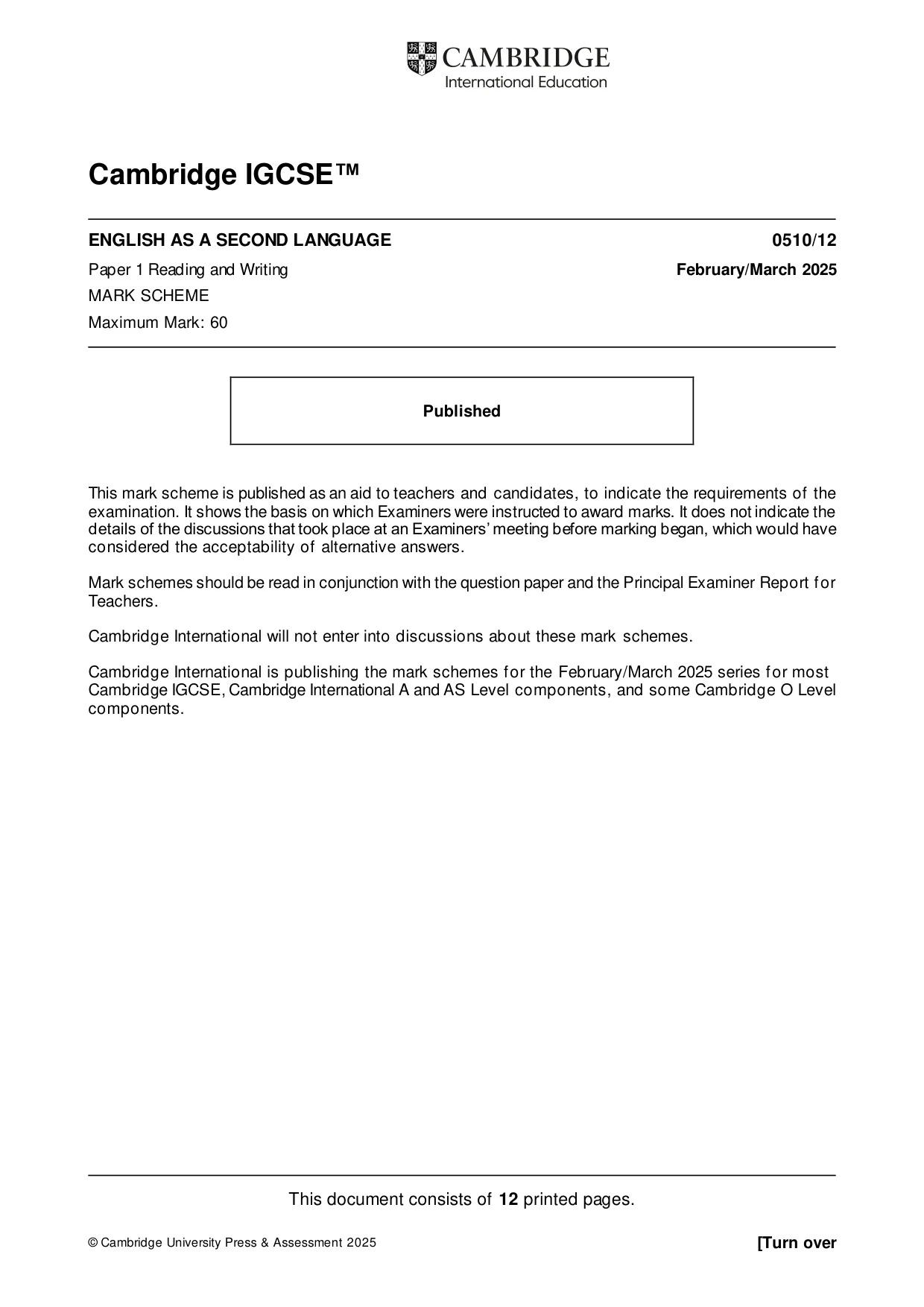 Mark scheme, page 1 of 12