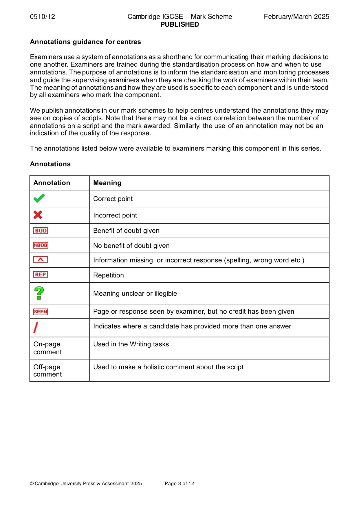 Mark scheme, page 3 of 12